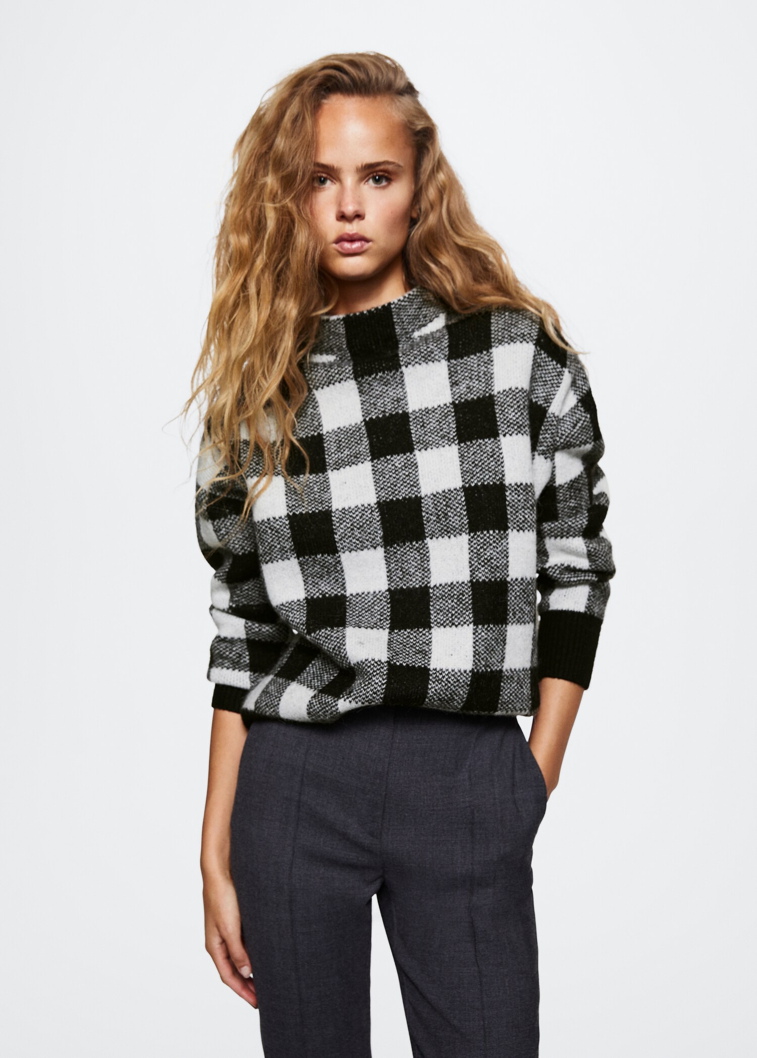 Perkins-neck checked sweater - Medium plane