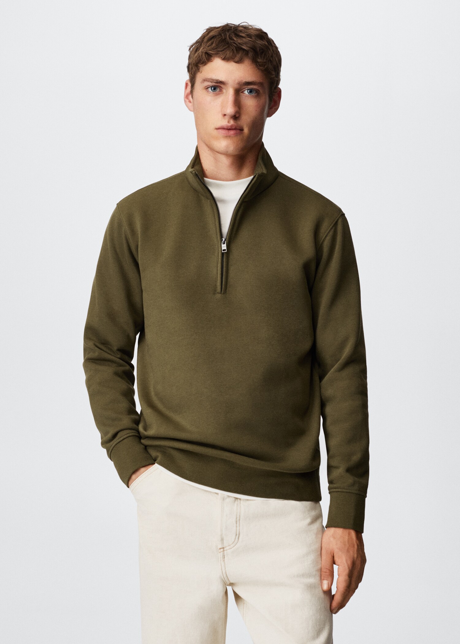 Cotton sweatshirt with zip neck - Medium plane
