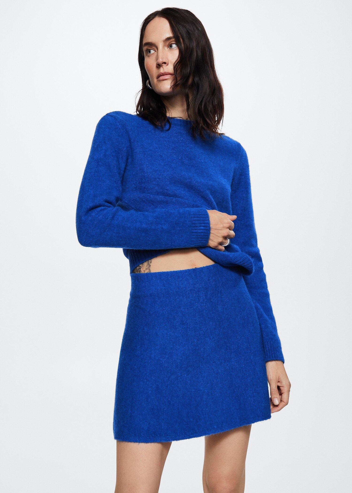 Cotton-linen round-neck knitted sweater - Medium plane