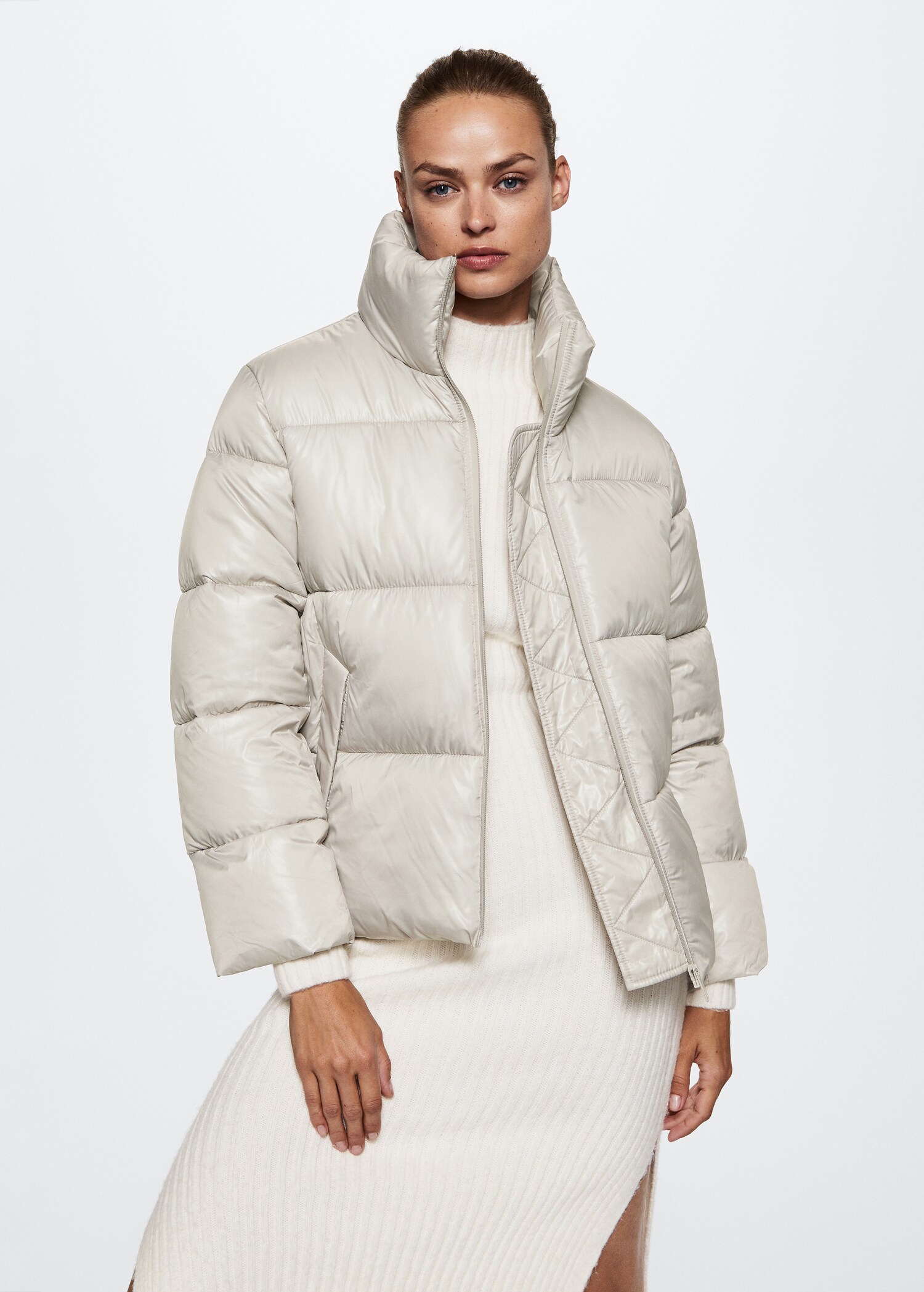 Long collar quilted coat - Medium plane