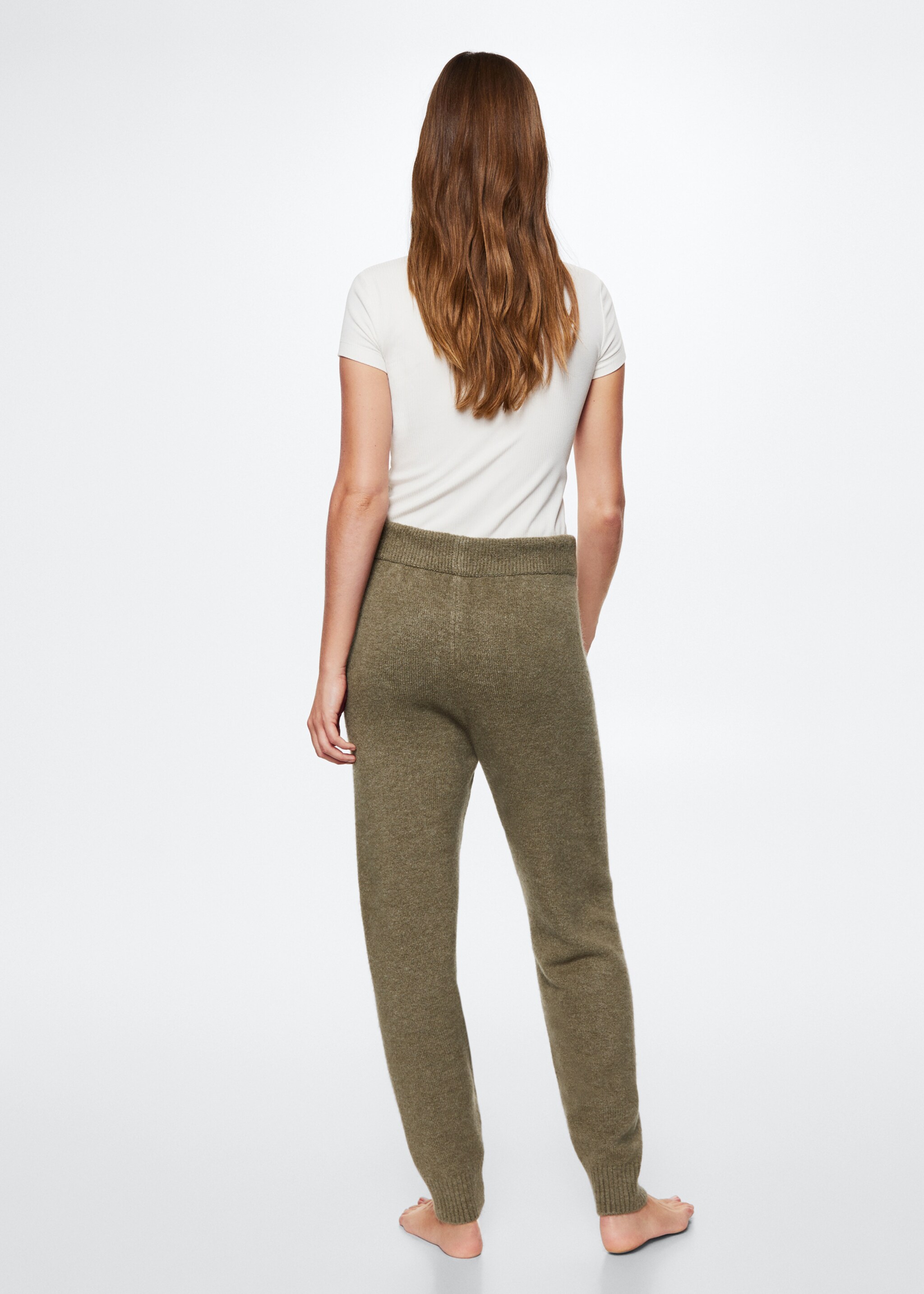Cotton-linen knitted trousers  - Reverse of the article, Khaki. Ref: 37028256-00.
