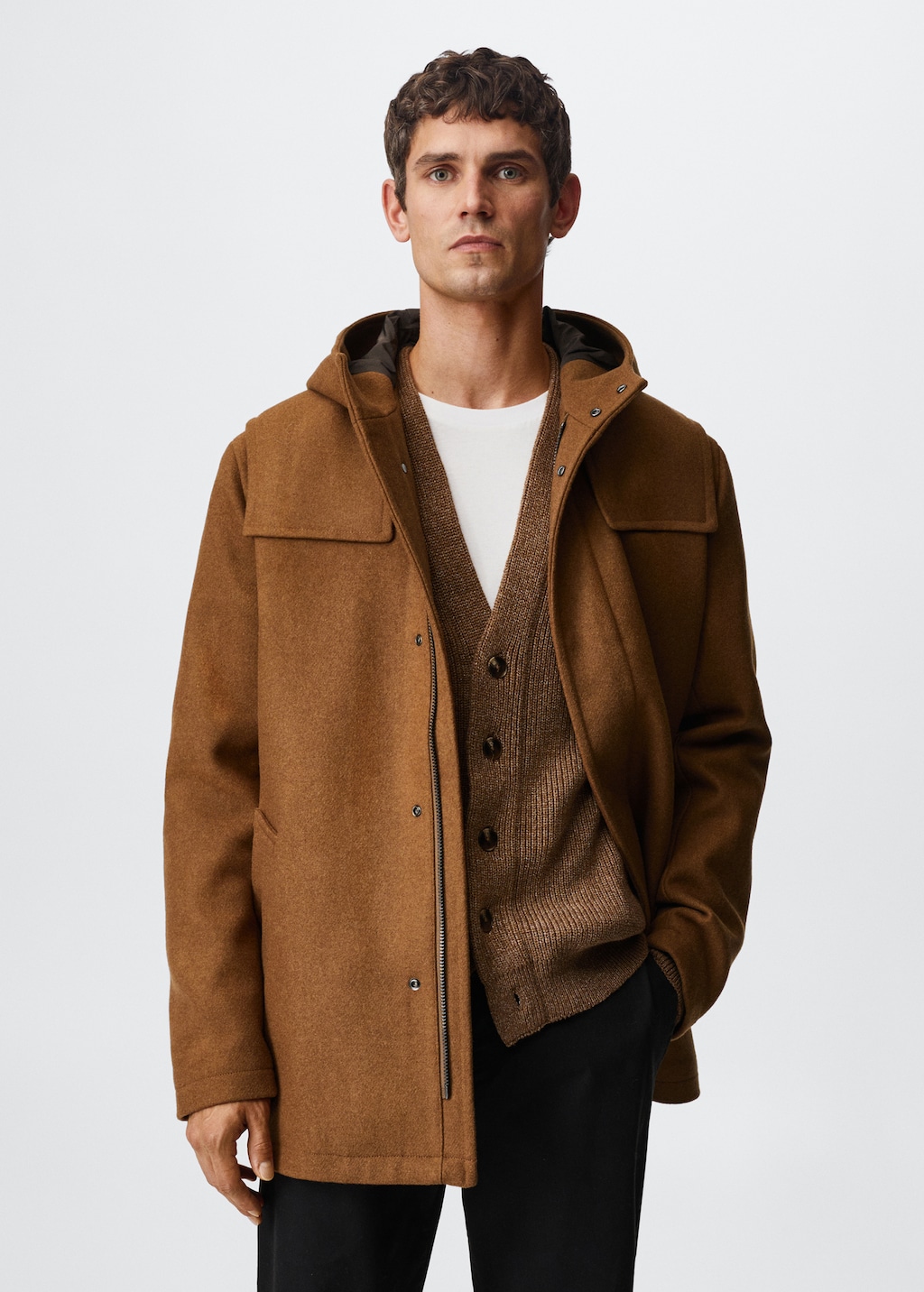 Hooded wool coat