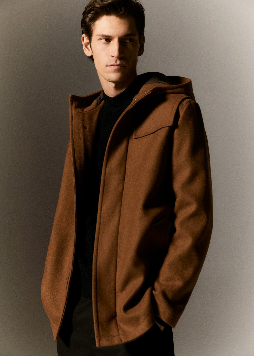 Manteau en laine capuche outlet