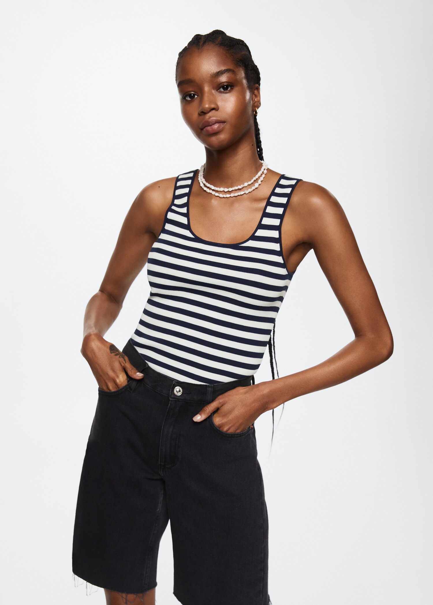Gestreiftes Jersey-Top - Mittlere Ansicht