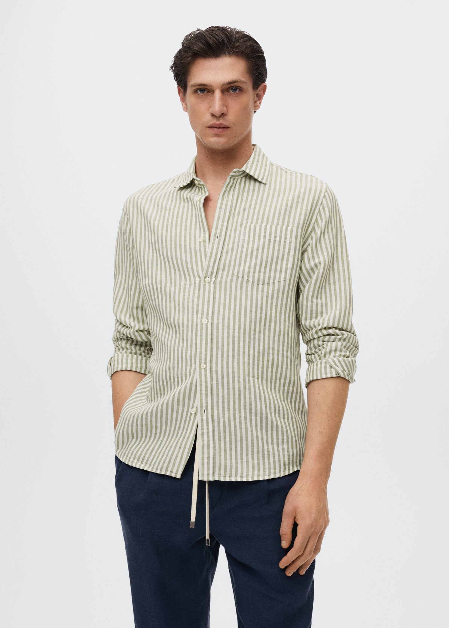 Slim fit striped linen shirt - Medium plane