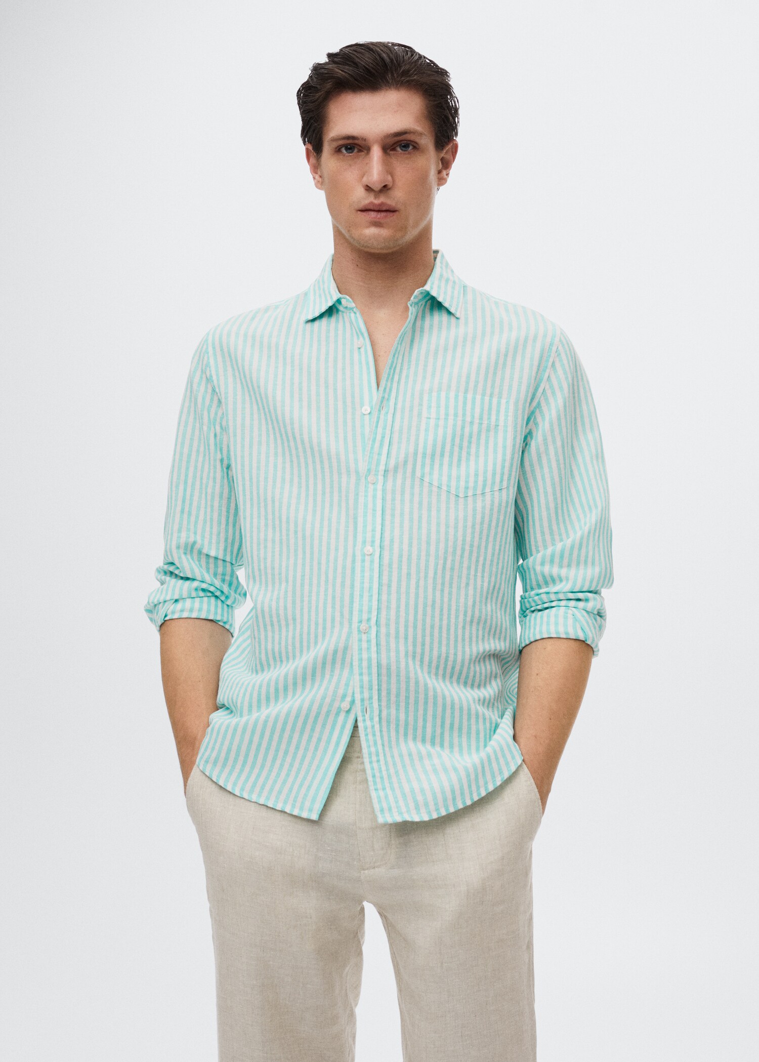 Slim fit striped linen shirt - Medium plane