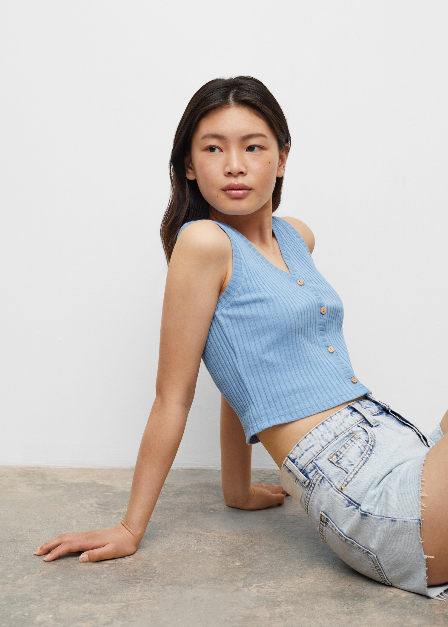 Frayed hem denim shorts - Medium plane