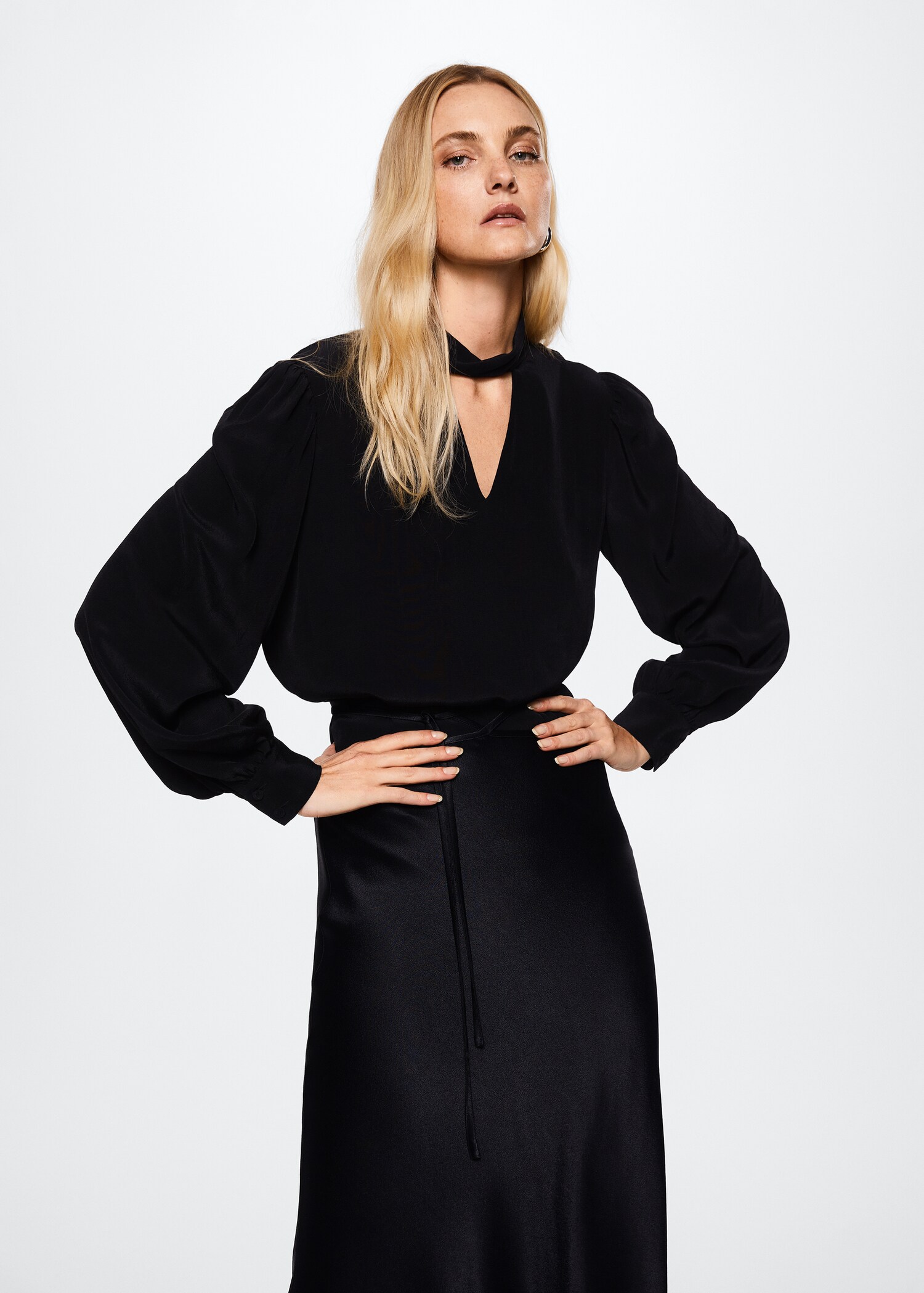 Puffed sleeves flowy blouse - Medium plane