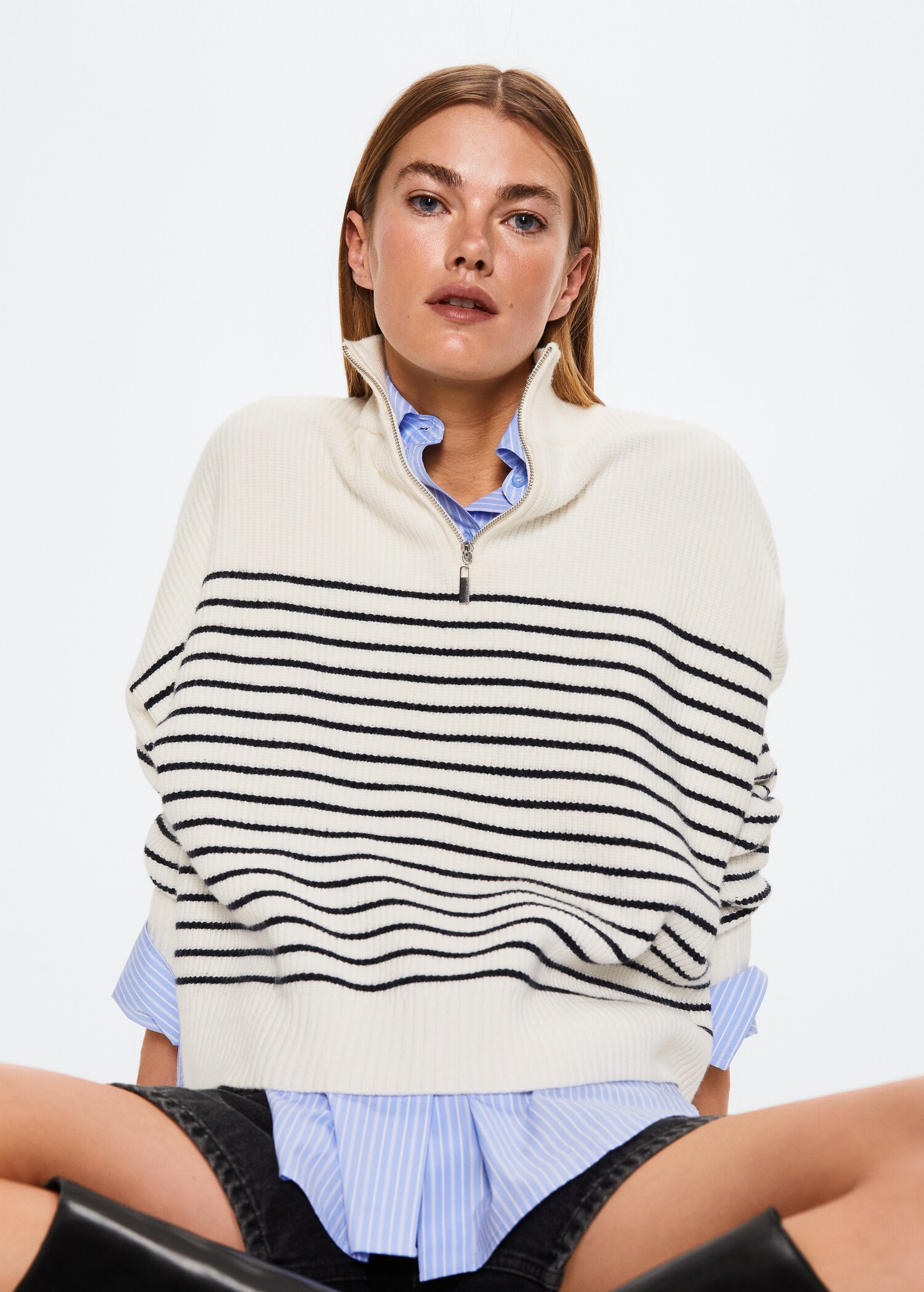 Striped sweater with zip - Details of the article 1