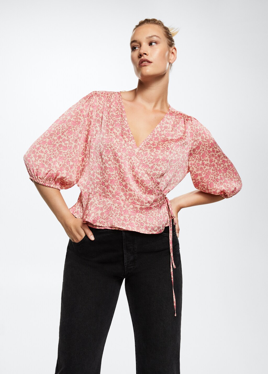 pink flower print blouse