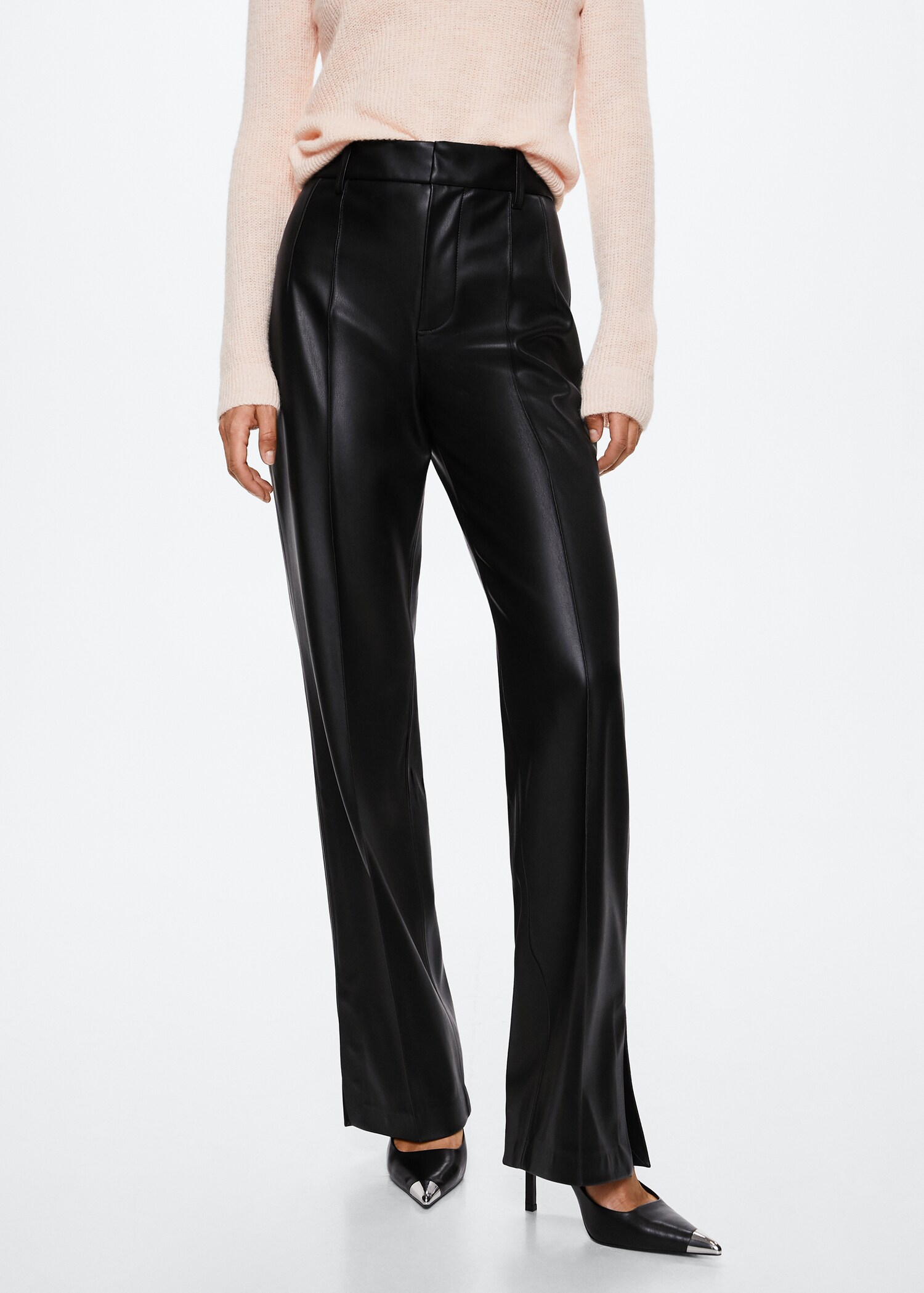 Leather-effect straight trousers - Medium plane