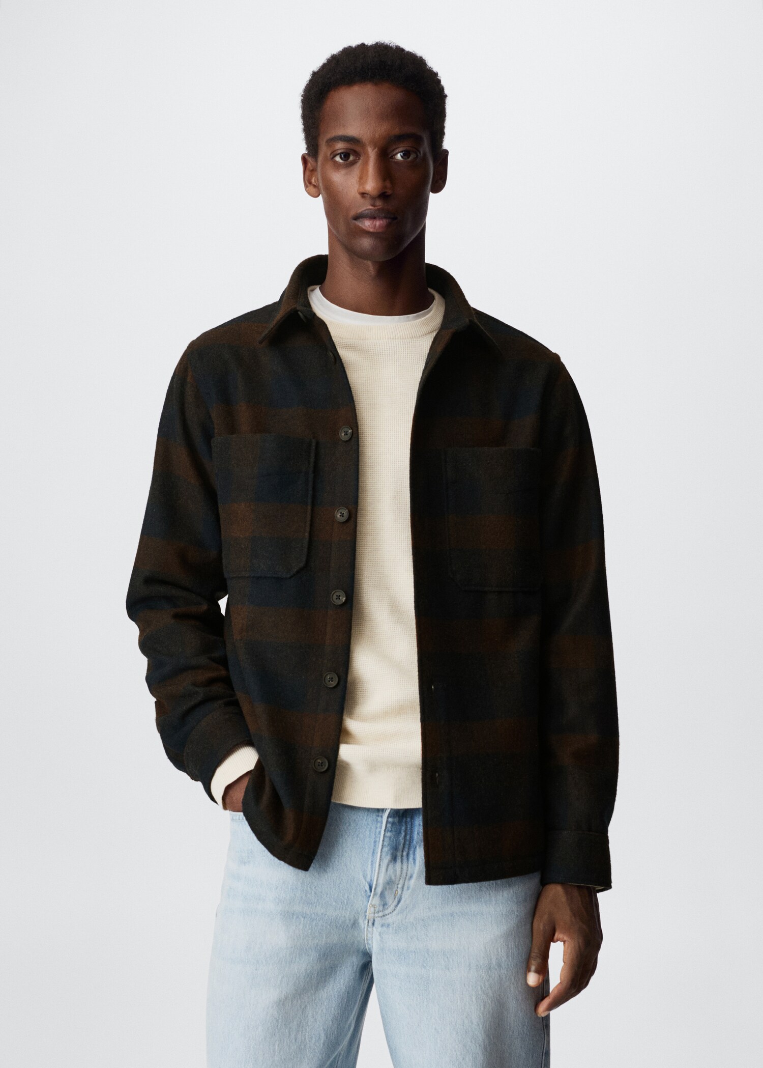 Check wool-blend overshirt - Medium plane