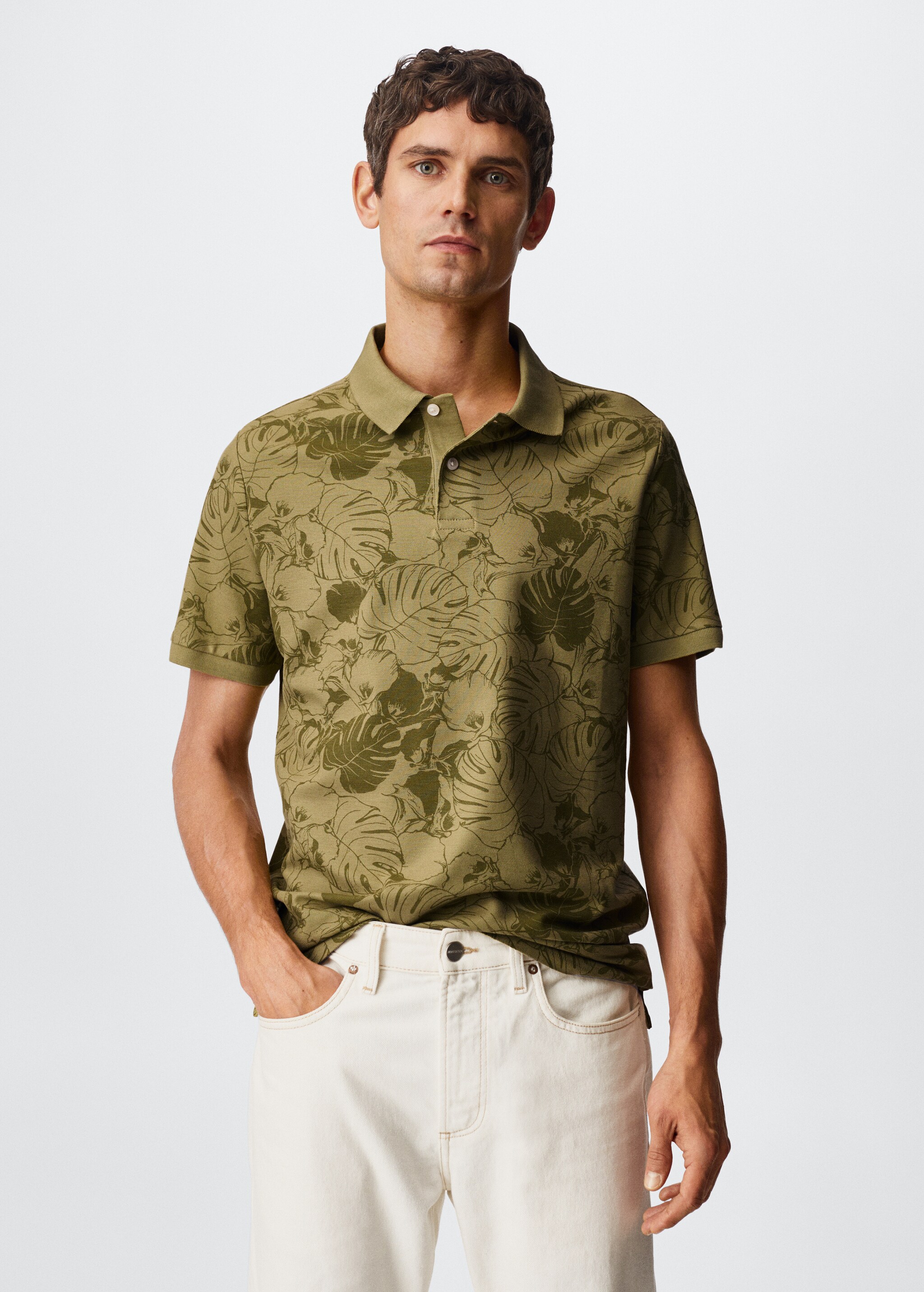 Tropical print cotton polo shirt - Medium plane