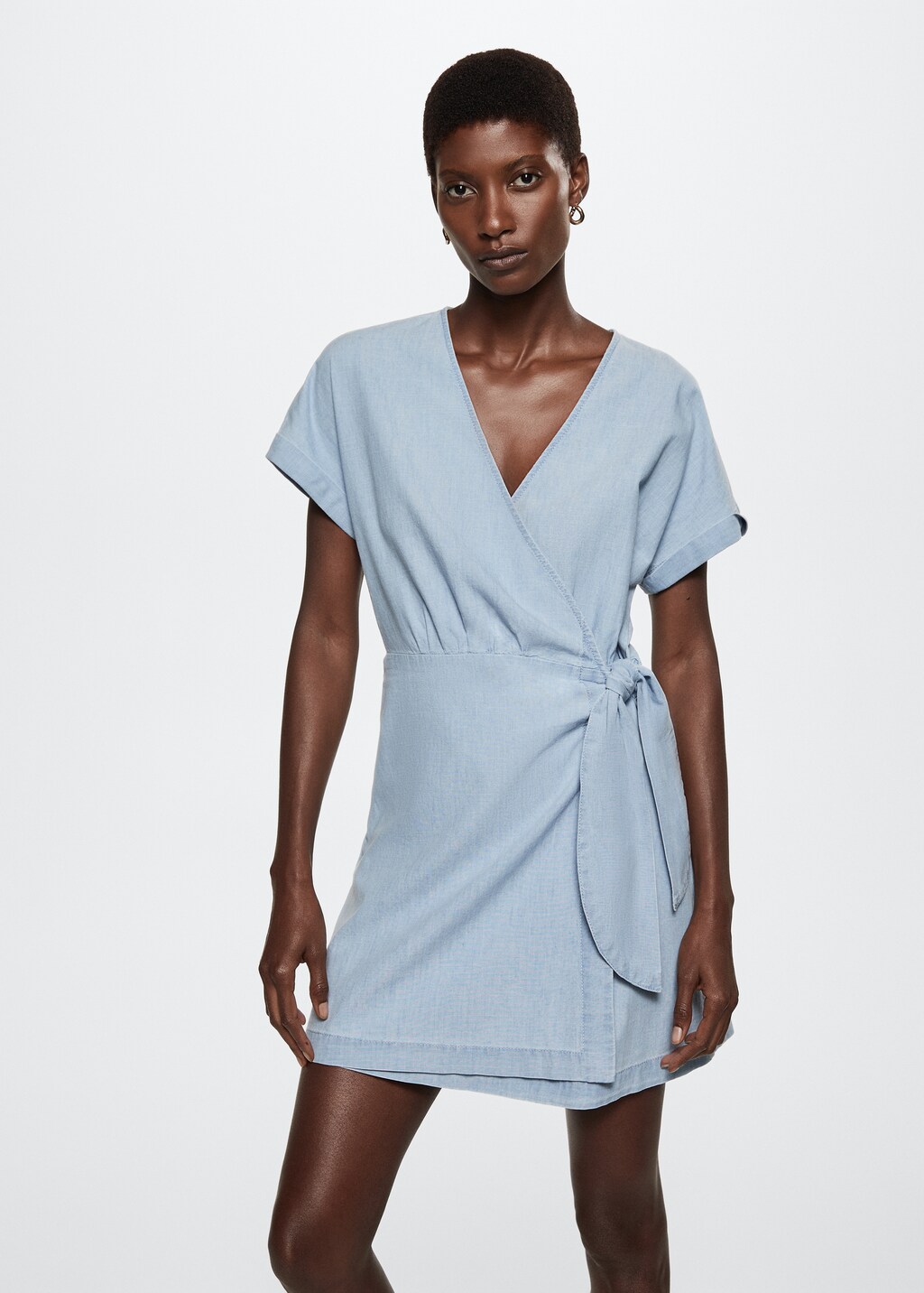 Blue wrap dress short sleeve discount