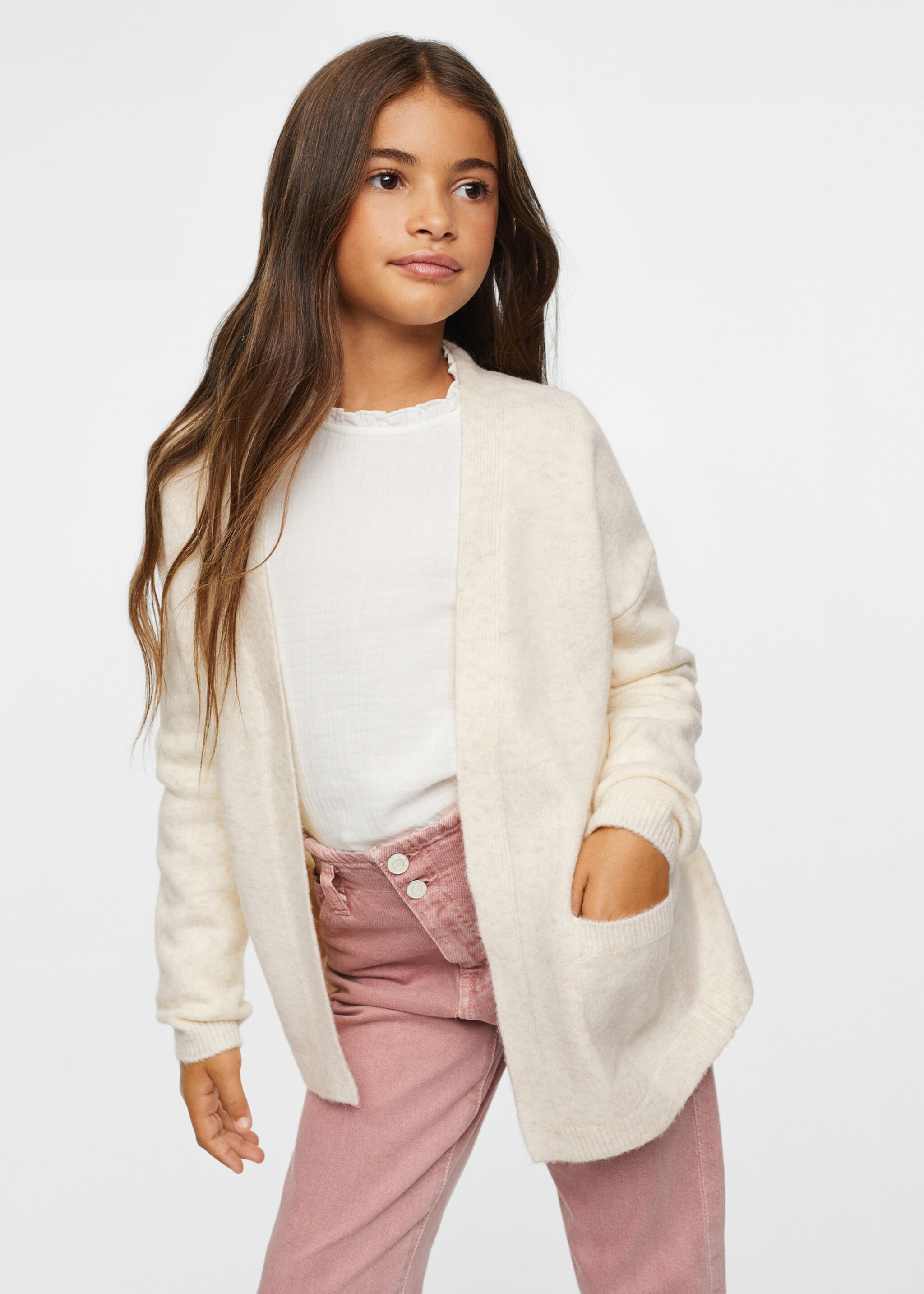 Open knit cardigan - Medium plane, Ecru. Ref: 37037877-00.