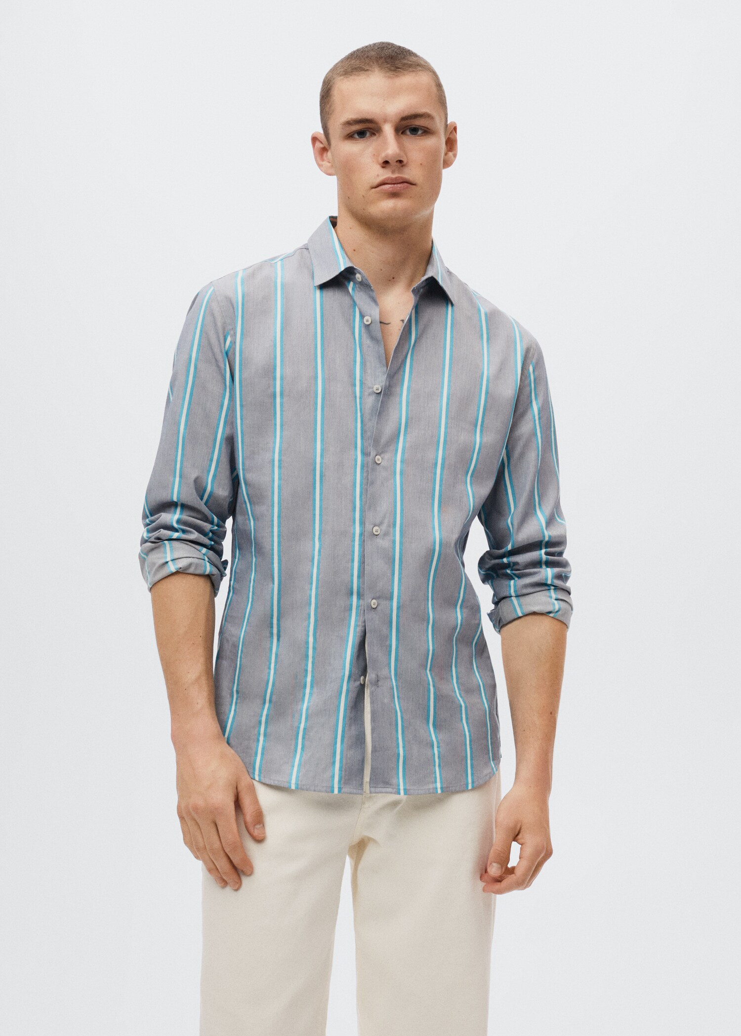 Slim fit striped cotton shirt - Medium plane