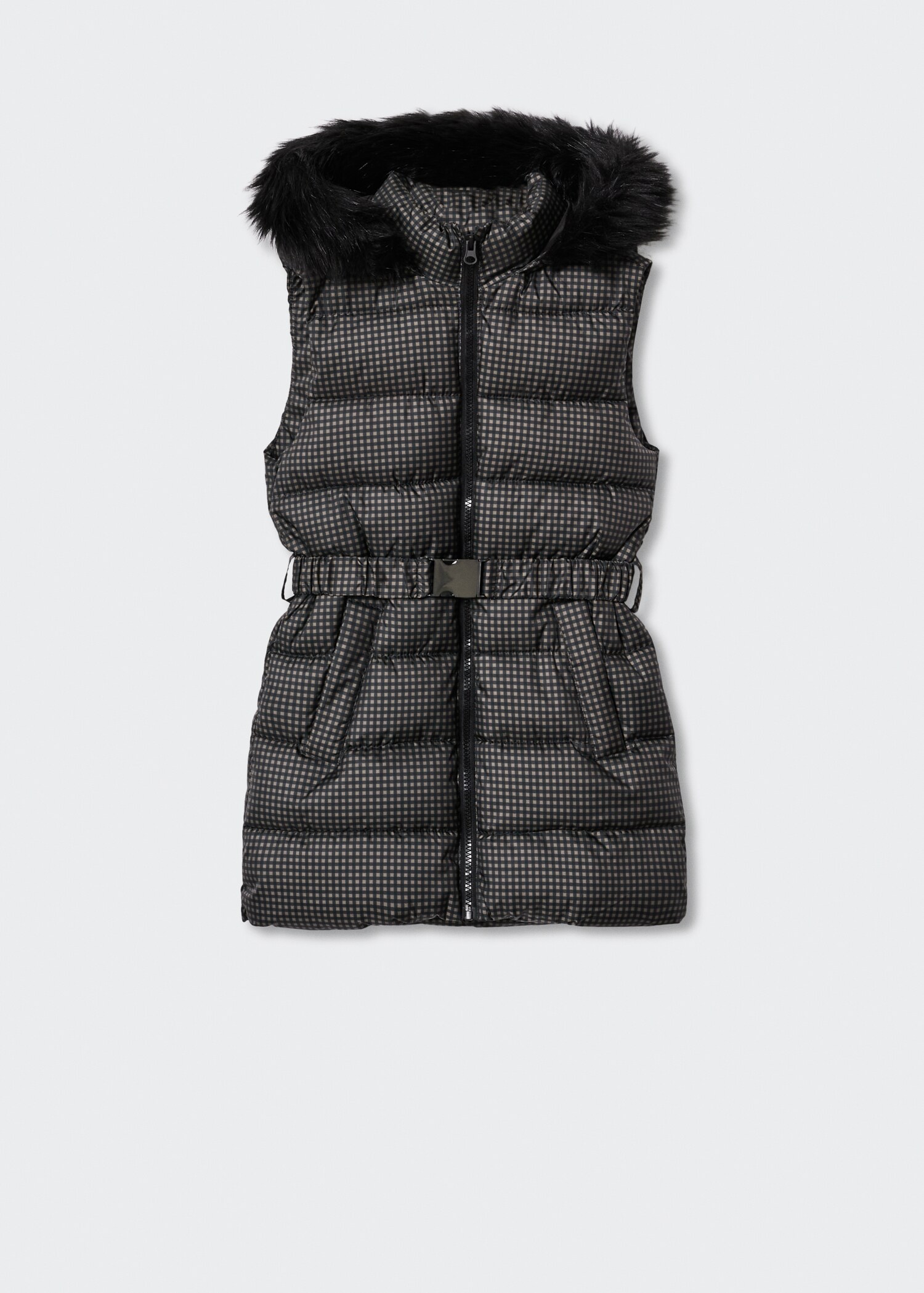 Quilted gilet with fur-effect hood - Article without model