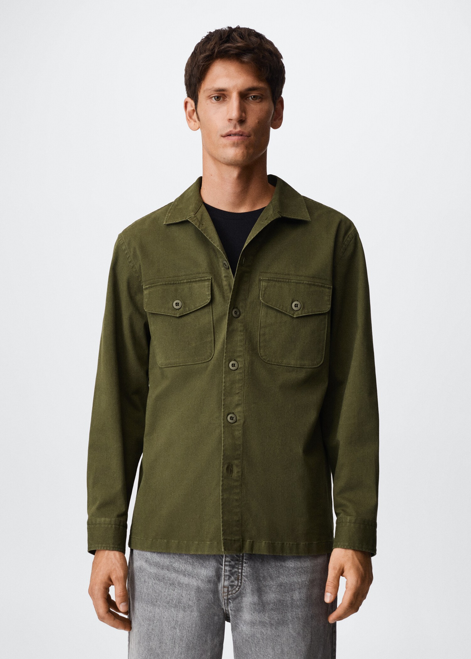 Chest-pocket cotton overshirt - Medium plane