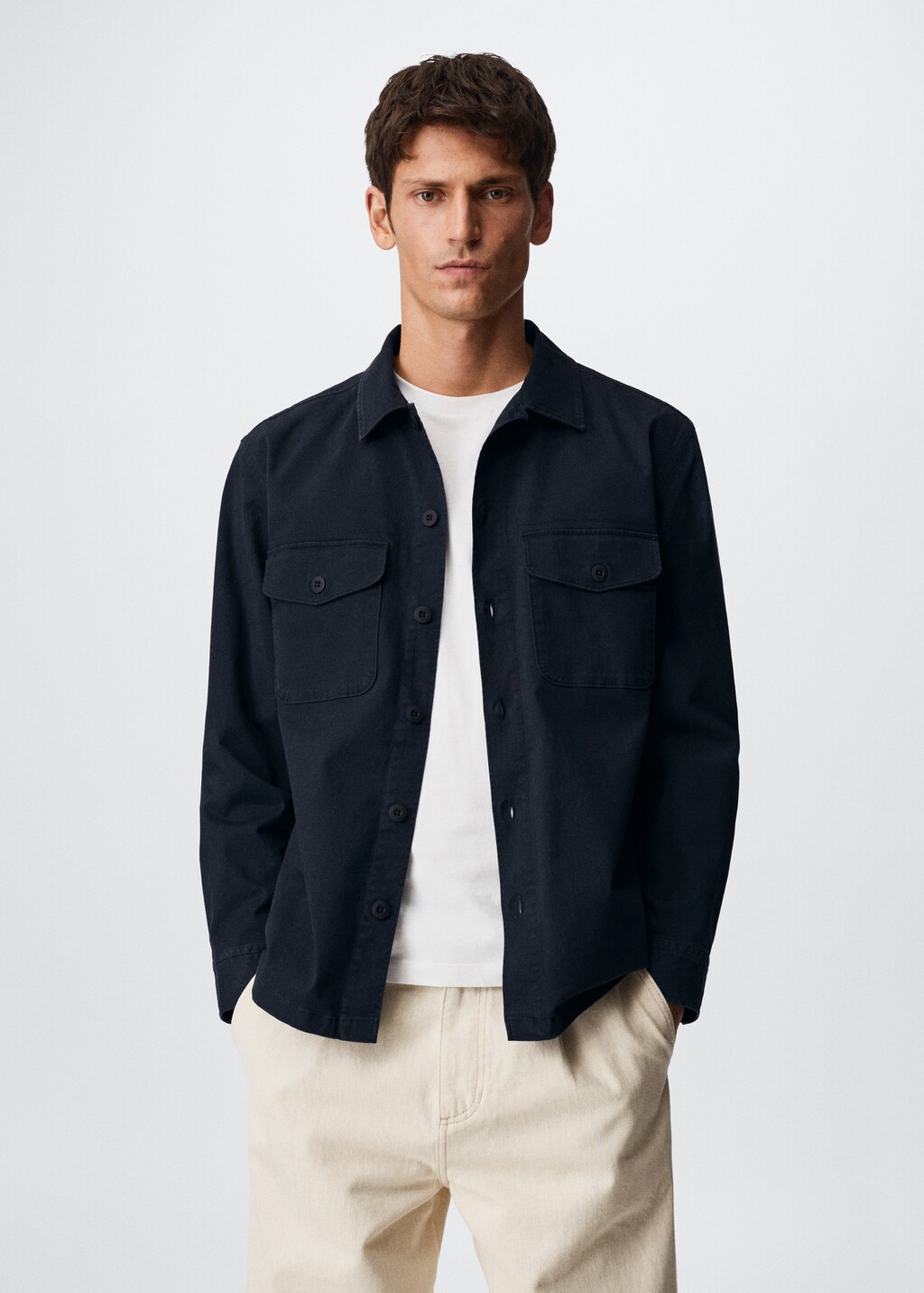 Chest-pocket cotton overshirt - Man | MANGO OUTLET USA 