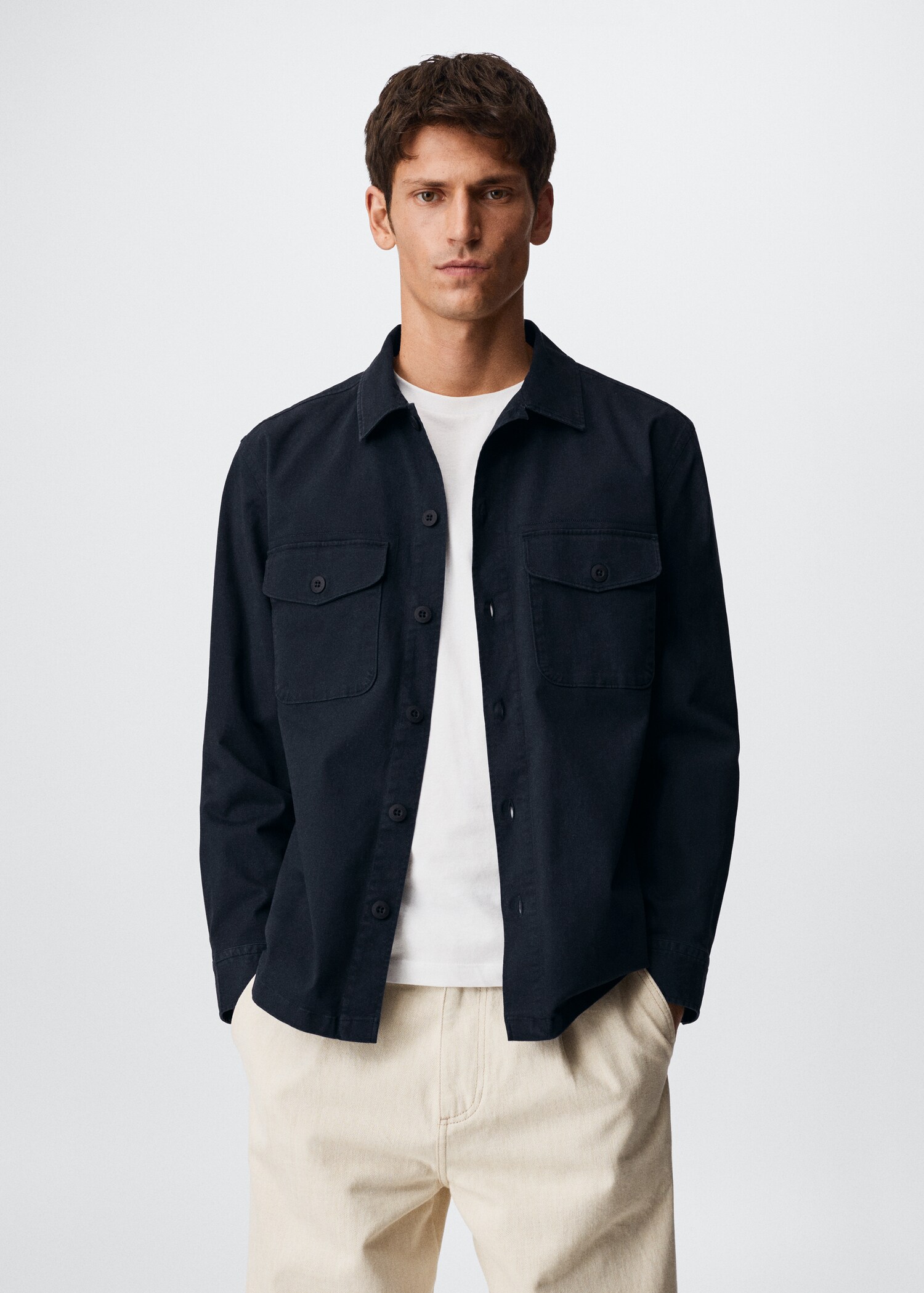 Chest-pocket cotton overshirt - Medium plane