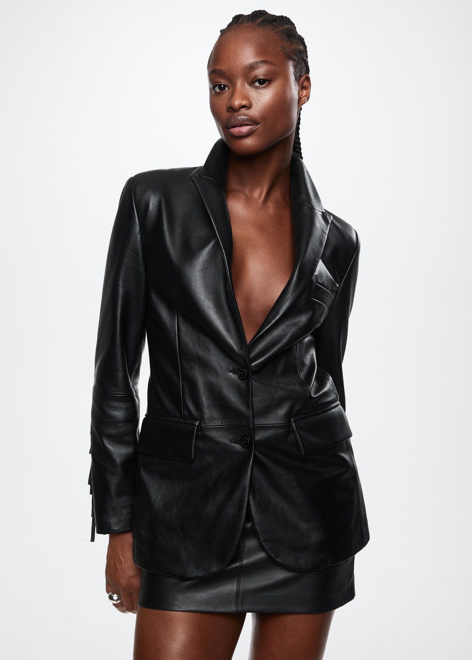 Veste cuir franges - Plan moyen