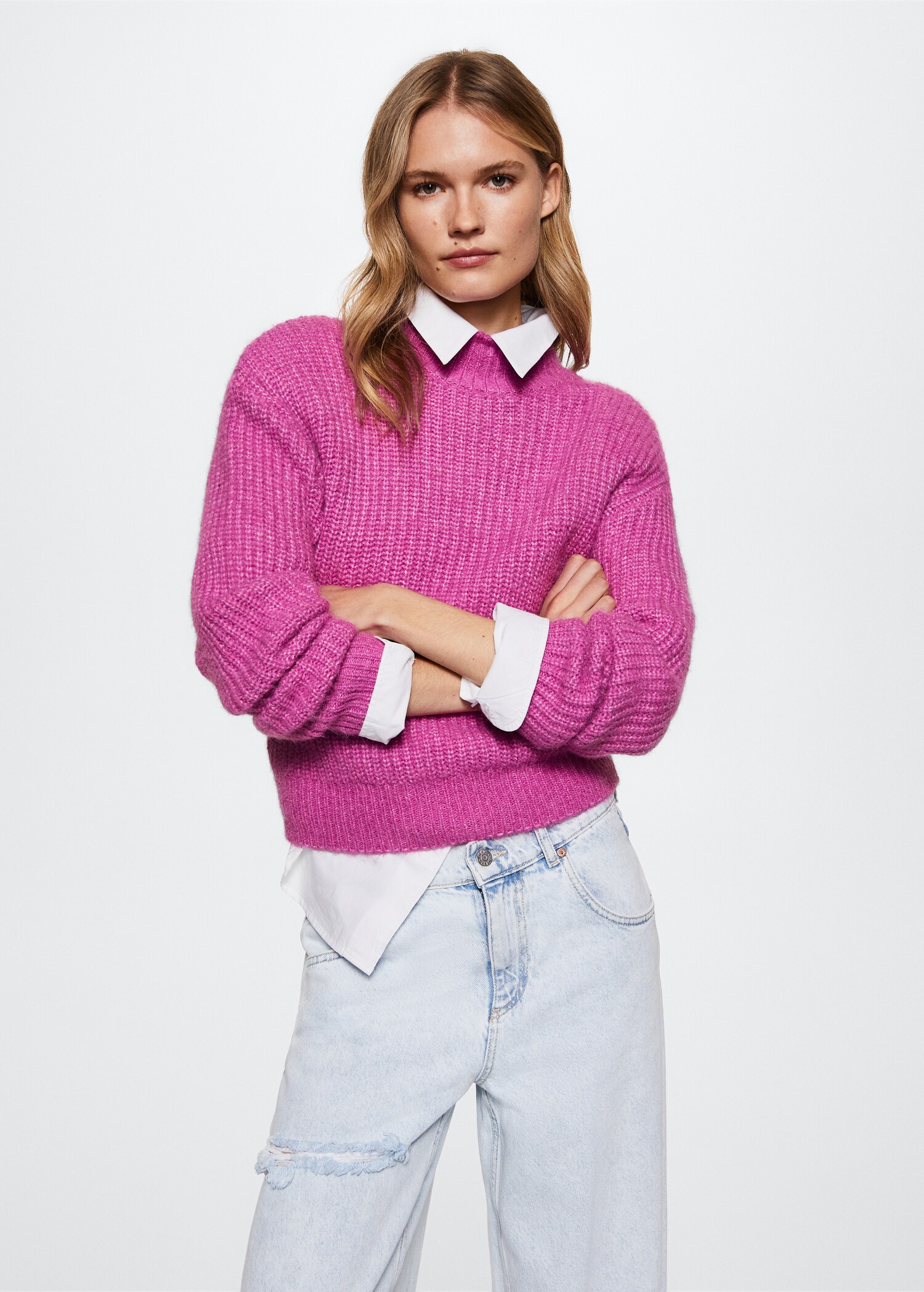 Gerippter Pullover mit halbhohem Kragen - Mittlere Ansicht
