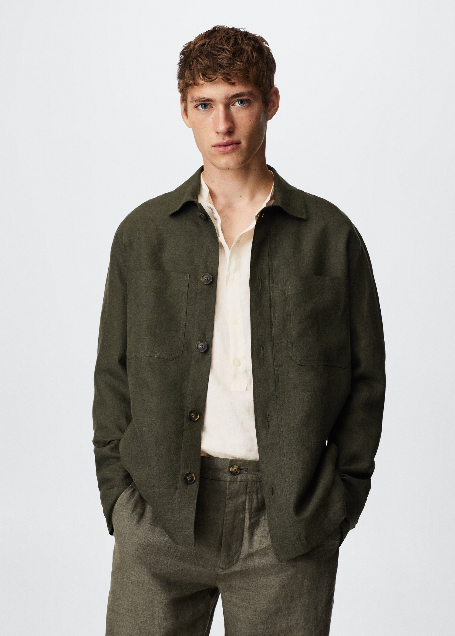 100% linen overshirt with pockets - Medium plane