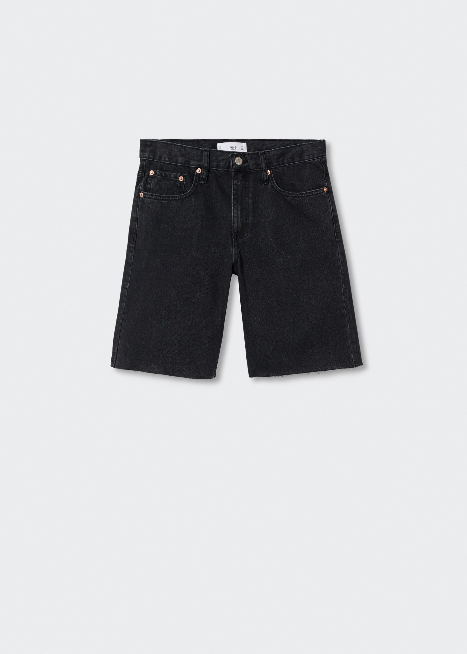 Denim bermuda shorts with frayed hem - Article without model