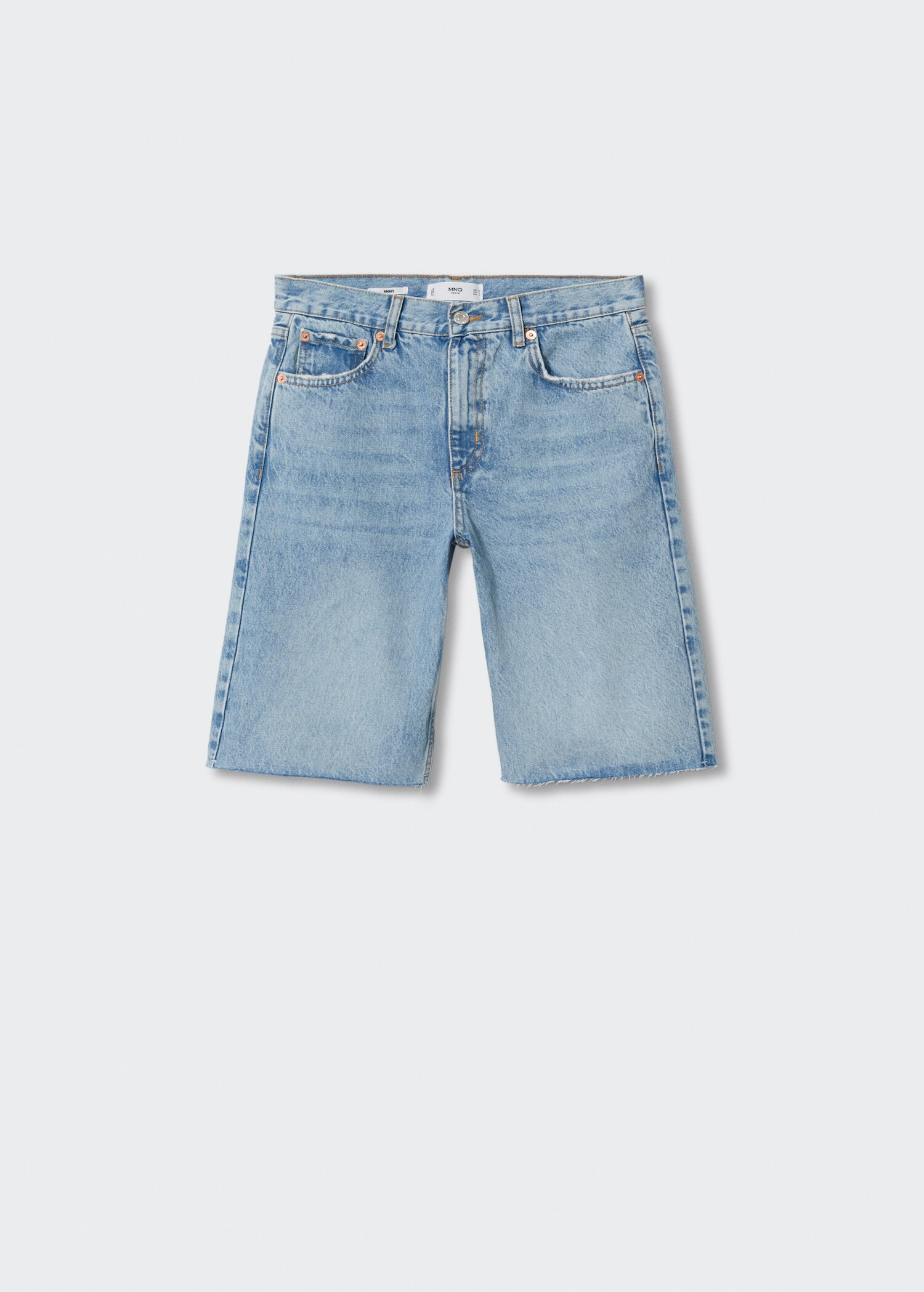 Denim bermuda shorts with frayed hem - Article without model