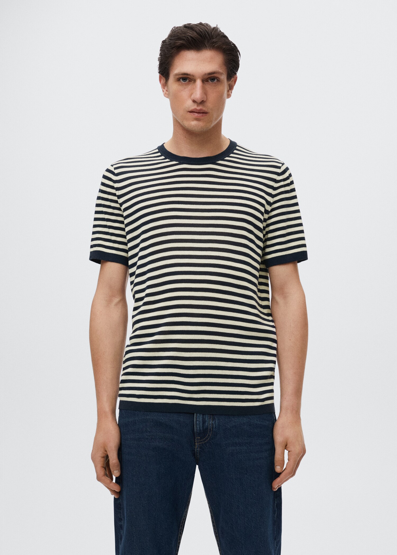 Camiseta punto lino rayas - Plano medio