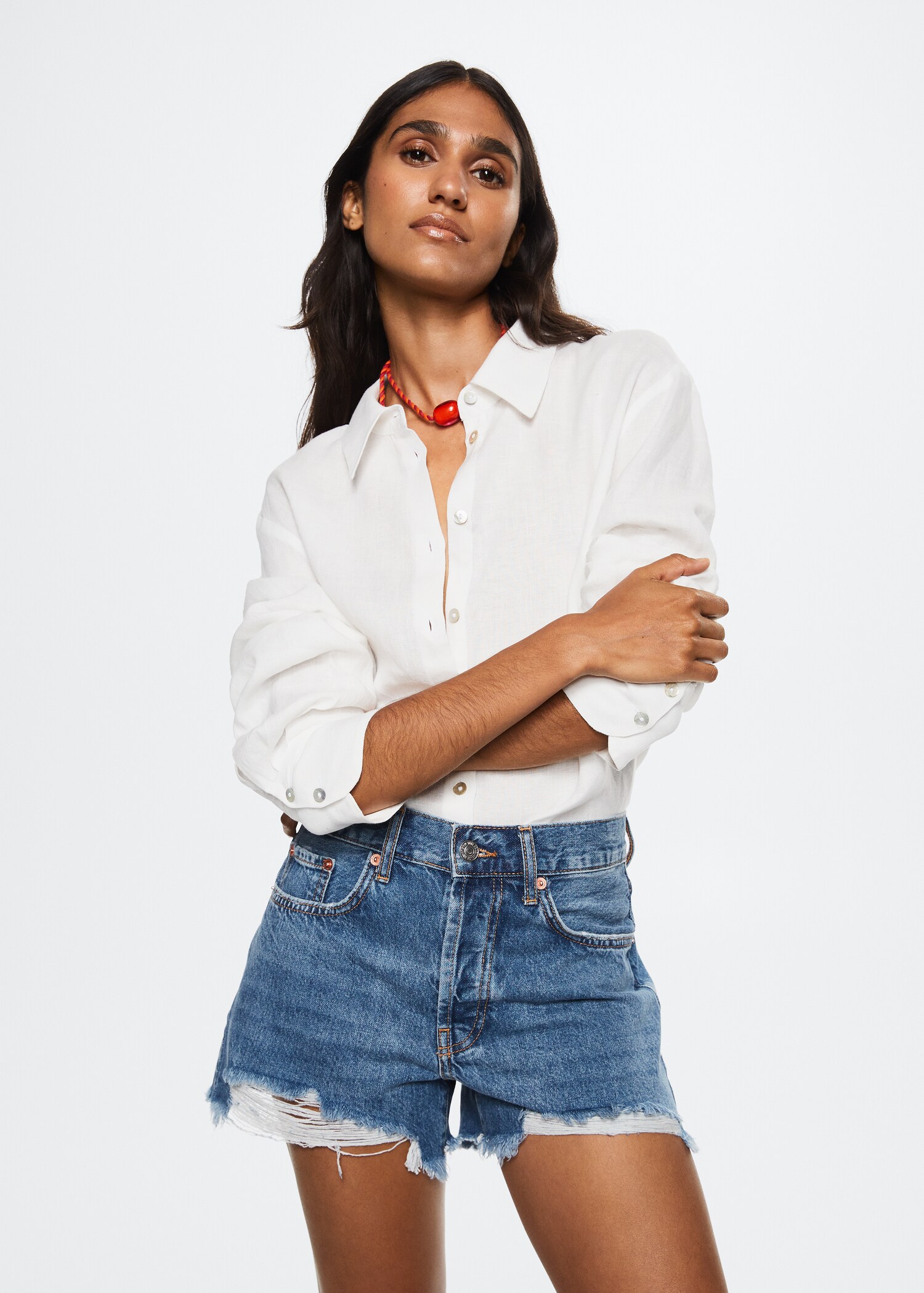 Mini shorts with frayed hem - Medium plane