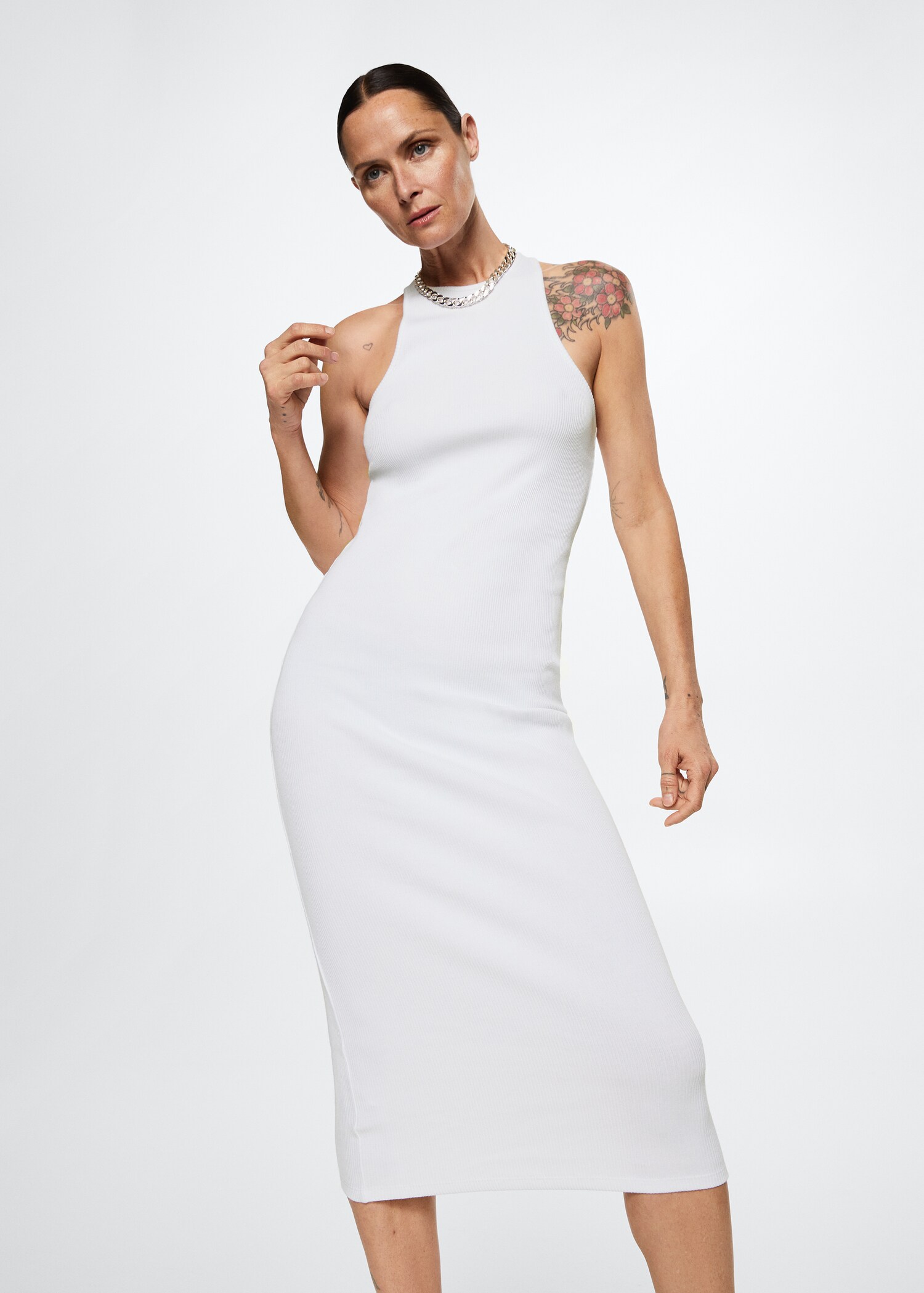 Baumwollkleid mit Rippmuster - Mittlere Ansicht