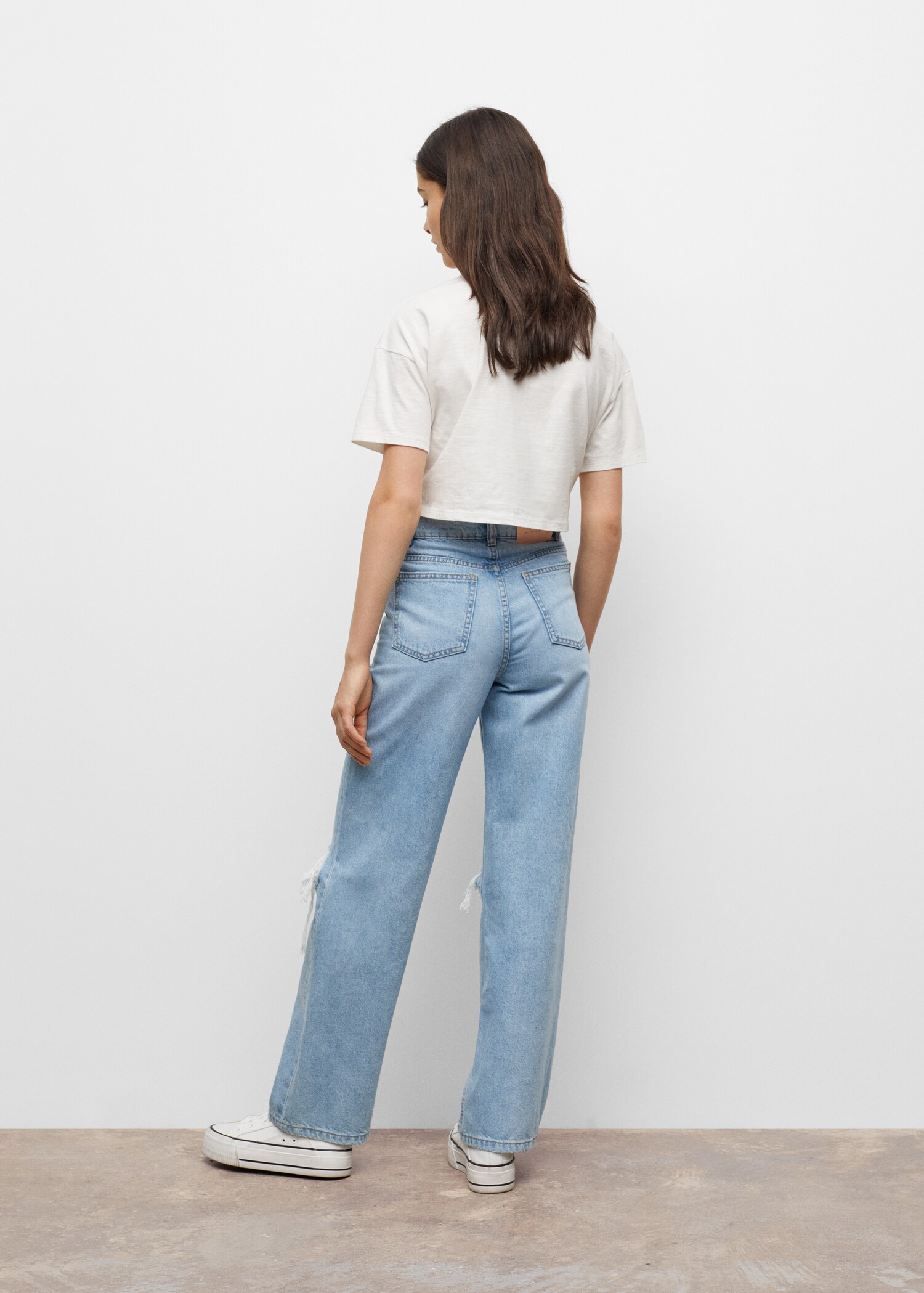 Jeans wideleg rotos decorativos - Reverso del artículo
