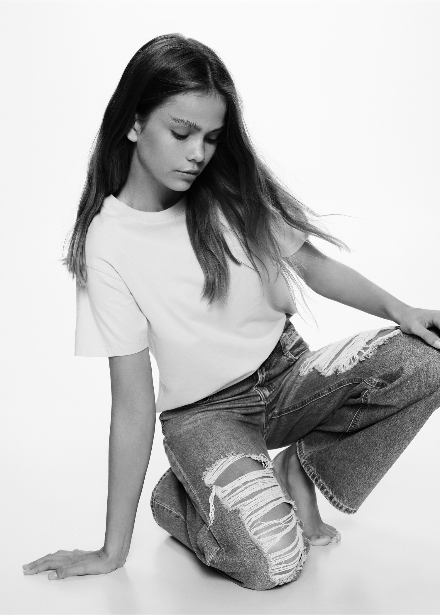 Decorative ripped wideleg jeans - Medium plane