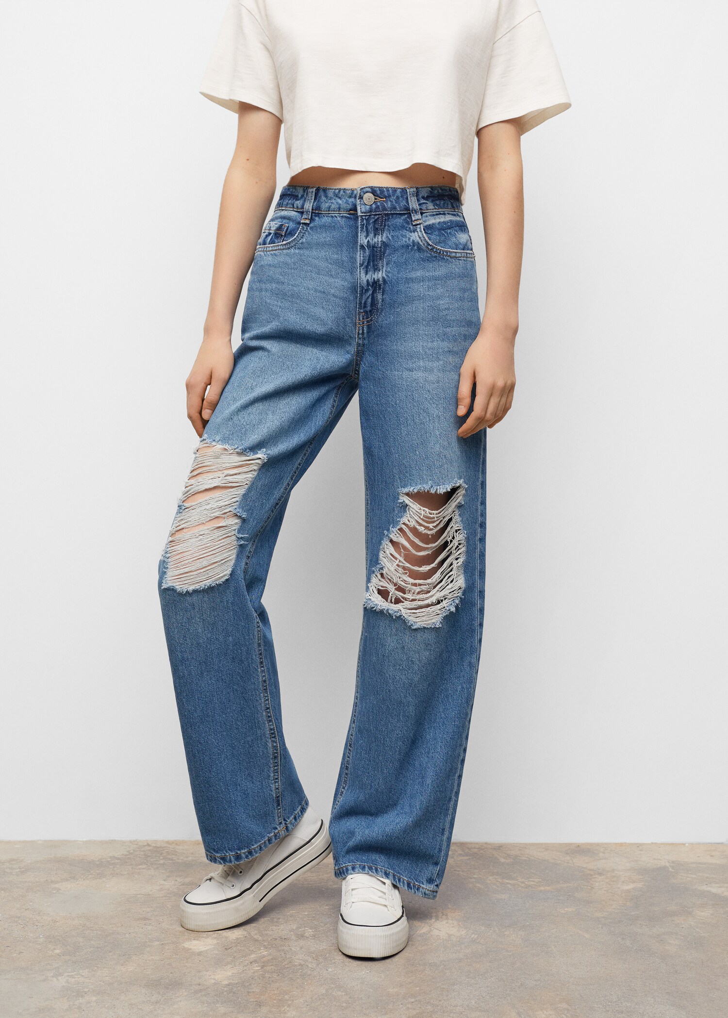 Decorative ripped wideleg jeans - Details of the article 1