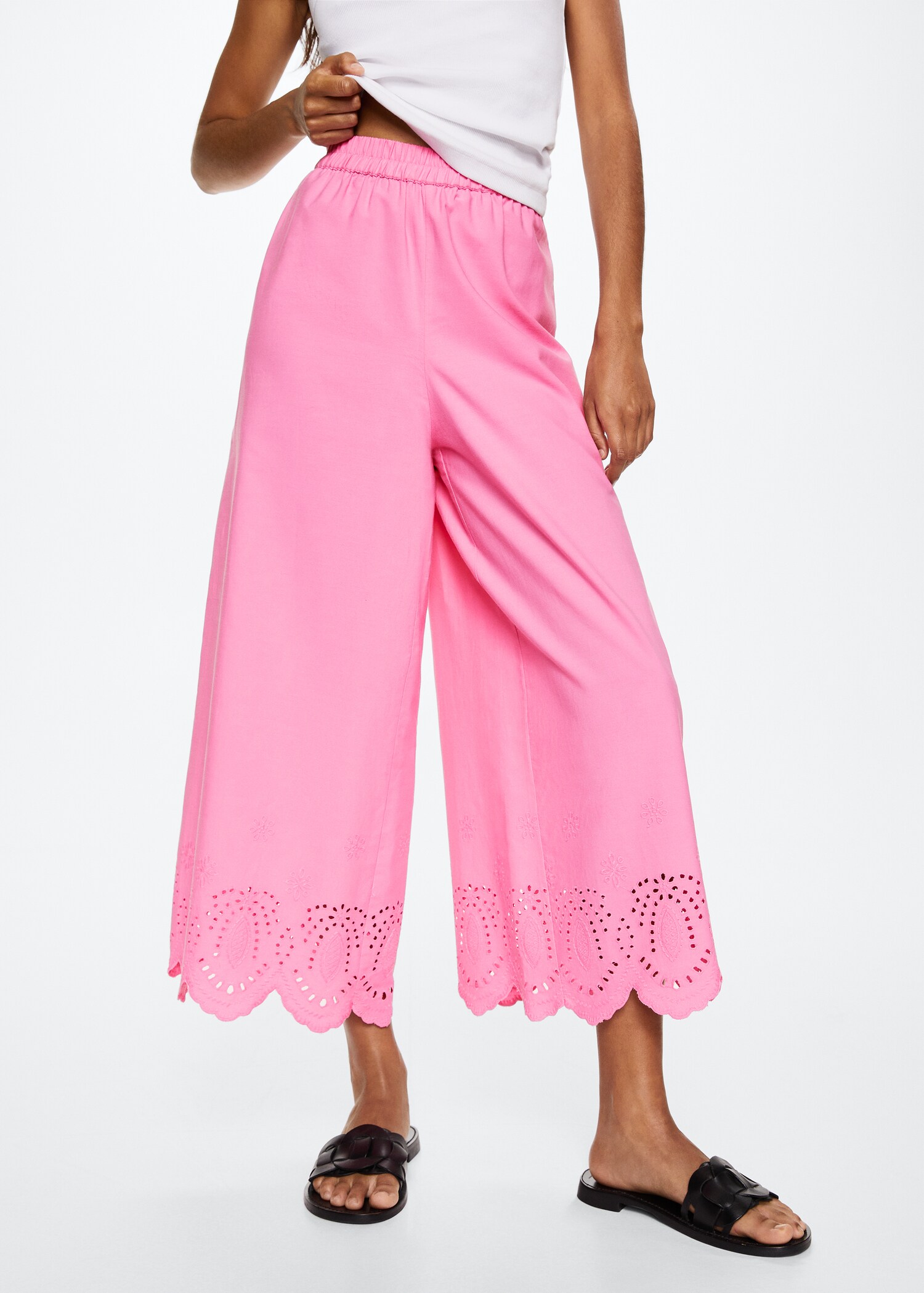 Swiss embroidered culotte trousers - Medium plane