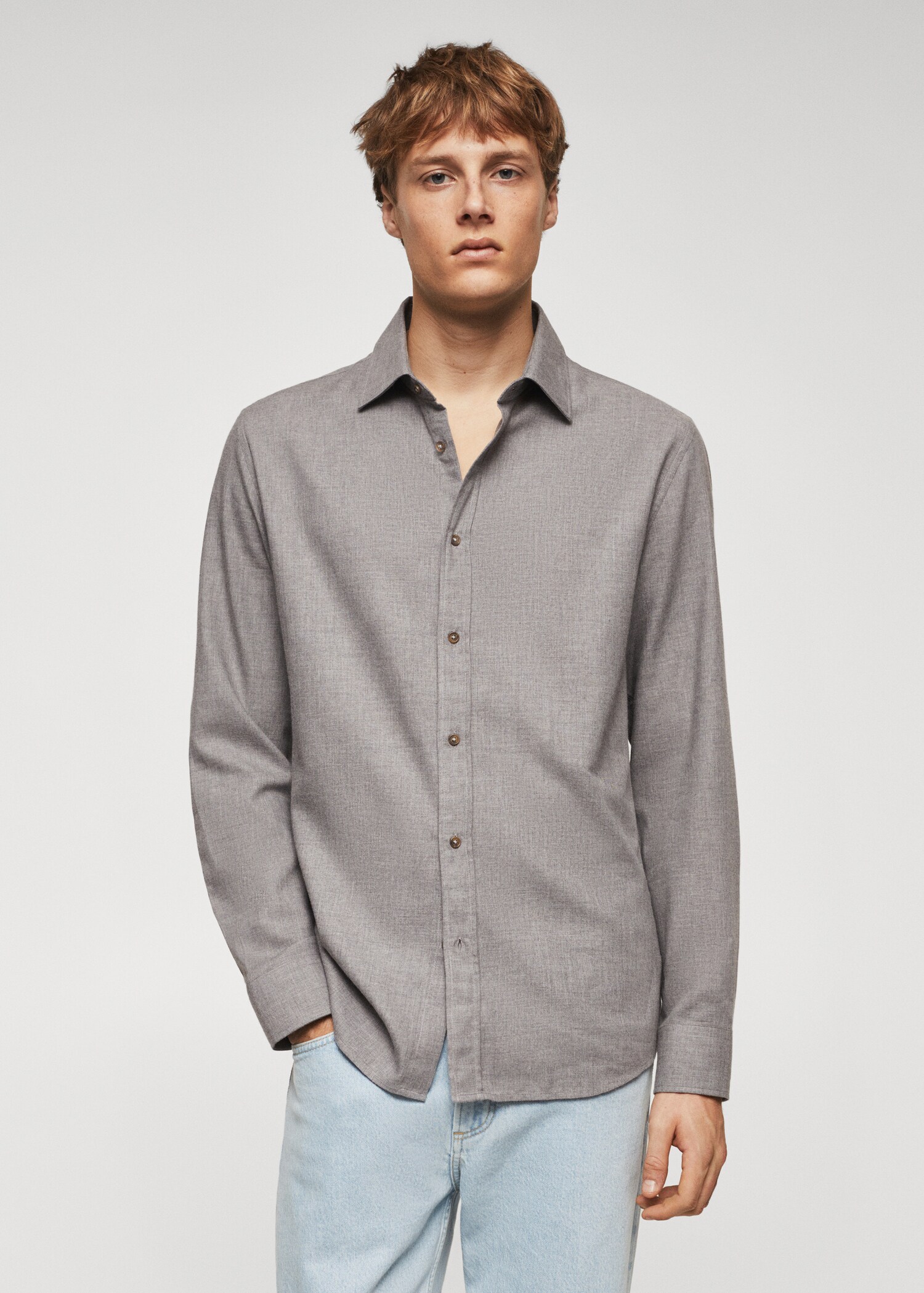 Texturiertes Slim Fit-Hemd aus Baumwolle - Mittlere Ansicht