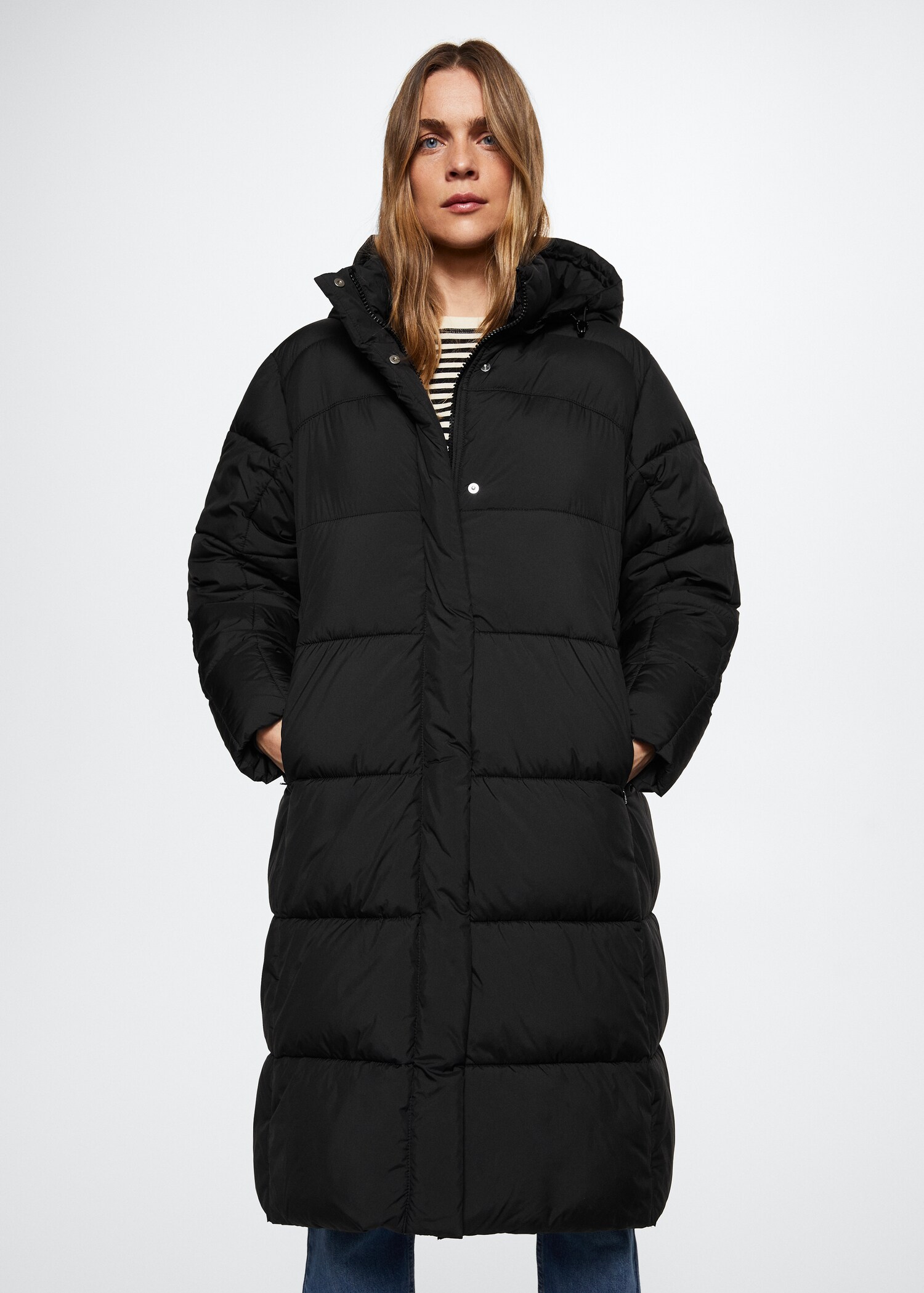 Detachable hood quilted coat - Medium plane