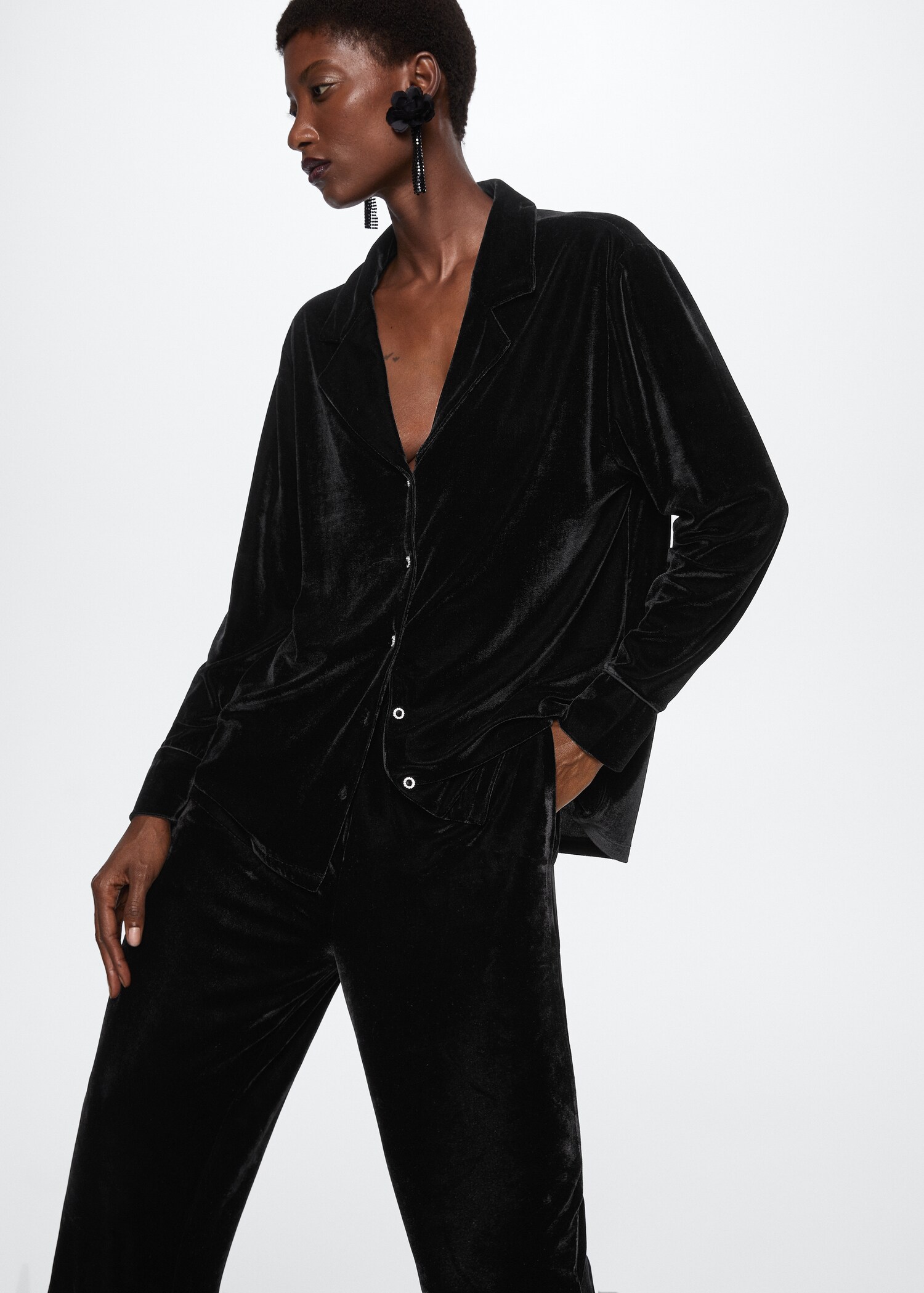 Straight velvet trousers - Details of the article 1