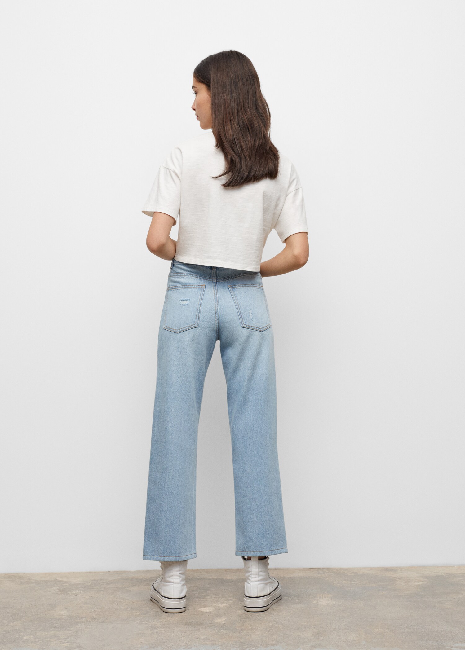 Jeans straight-fit rotos decorativos  - Reverso del artículo