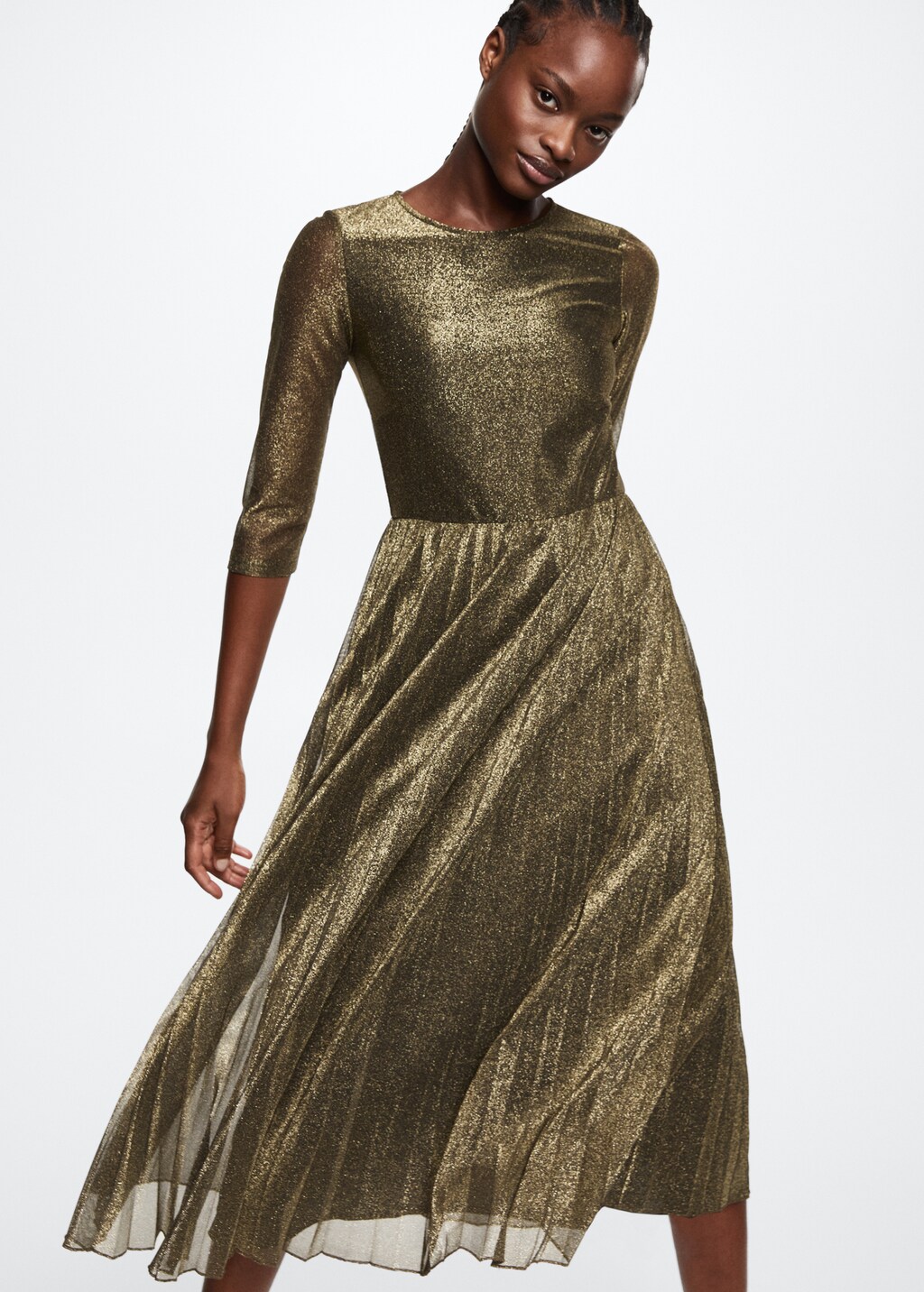 Gold pleated skirt dress hotsell