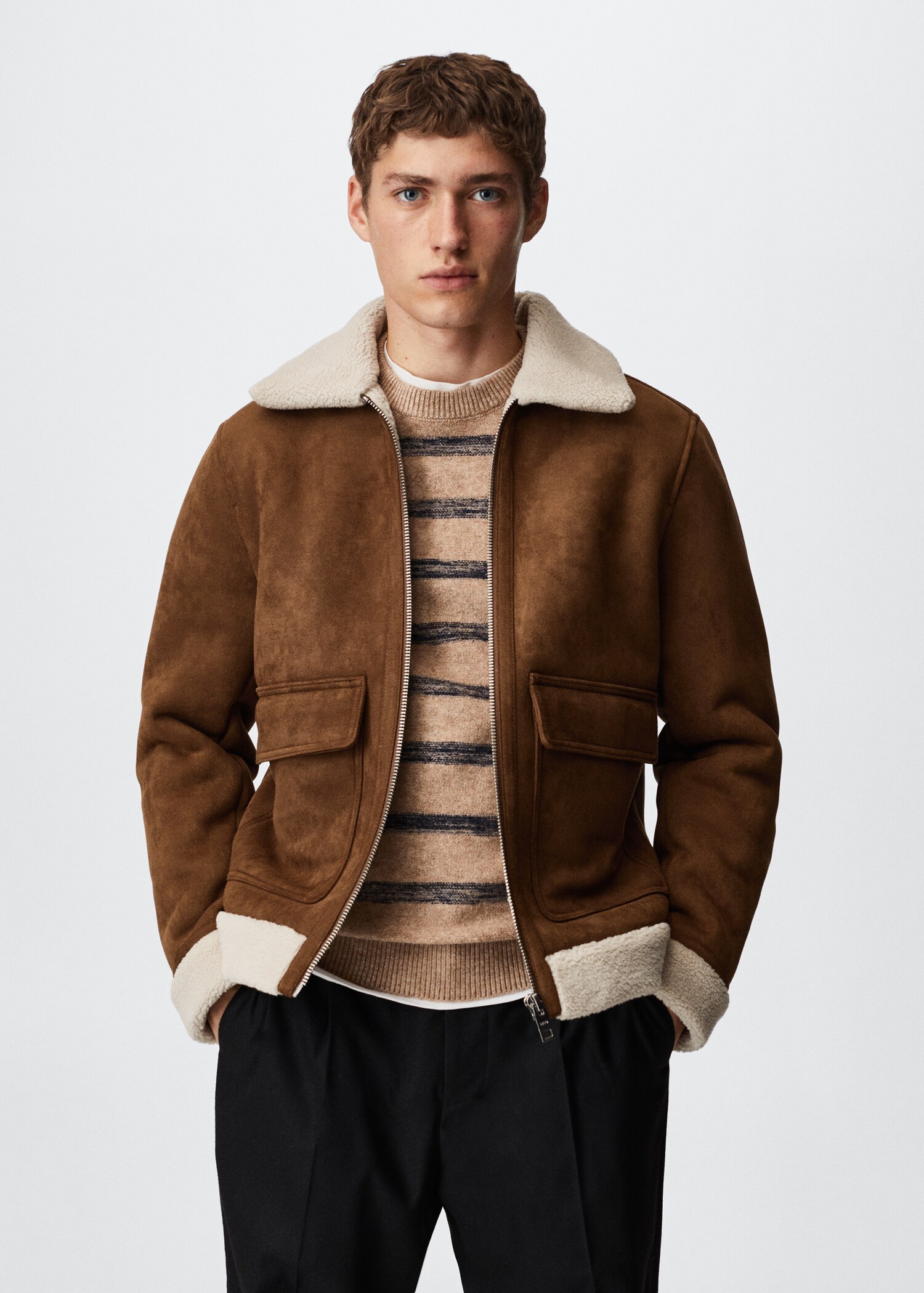 Pilotenjacke mit Kunstshearling - Mittlere Ansicht