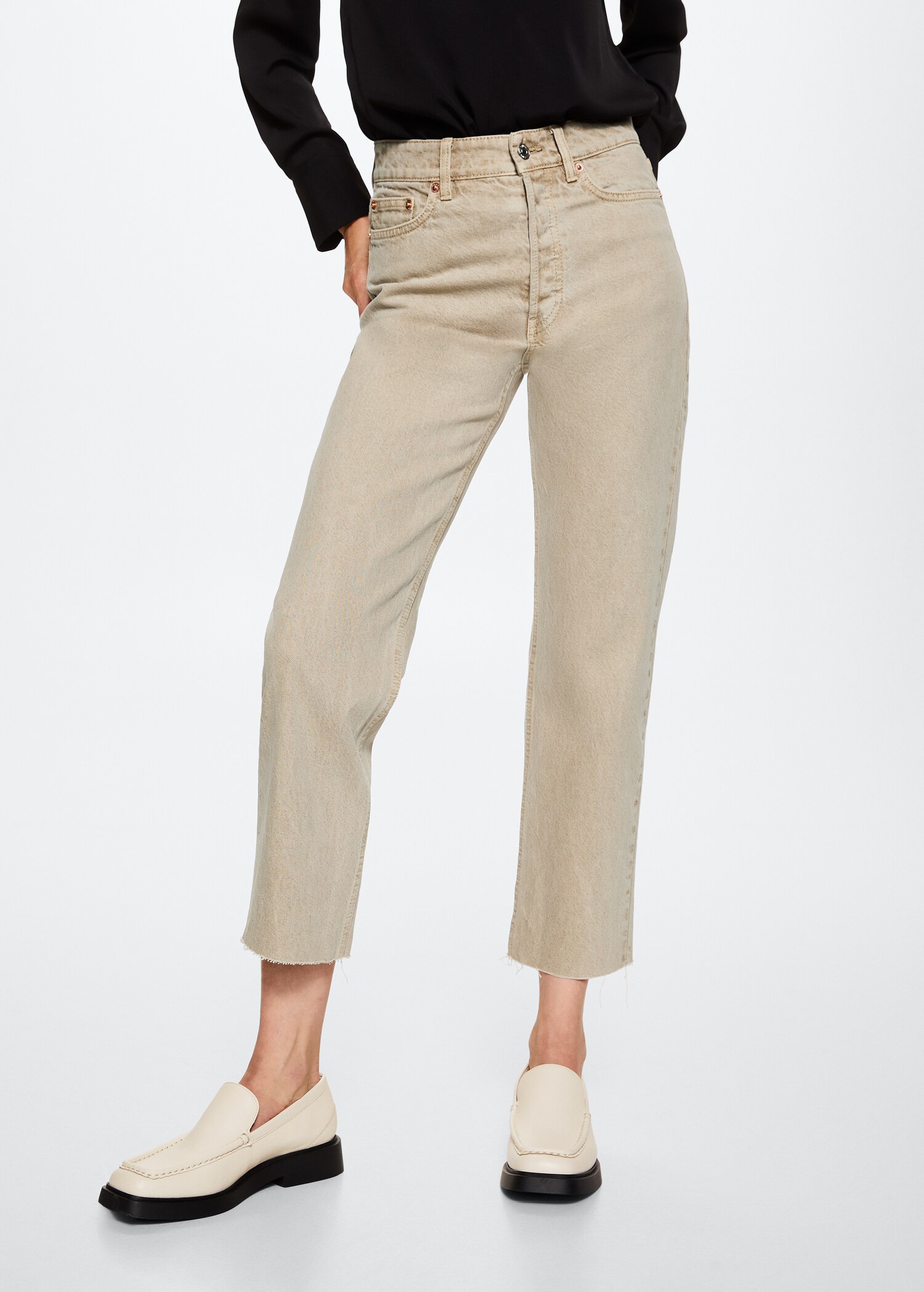 High-waist cropped straight jeans - Medium plane