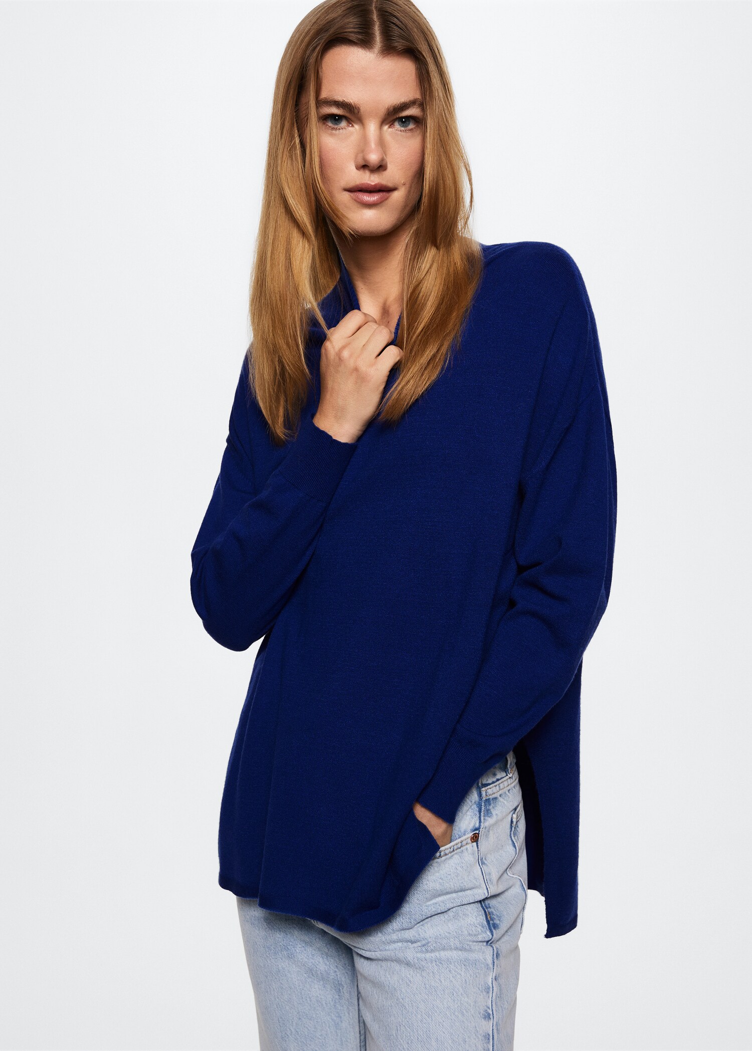 Perkins-neck fine-knit sweater - Medium plane