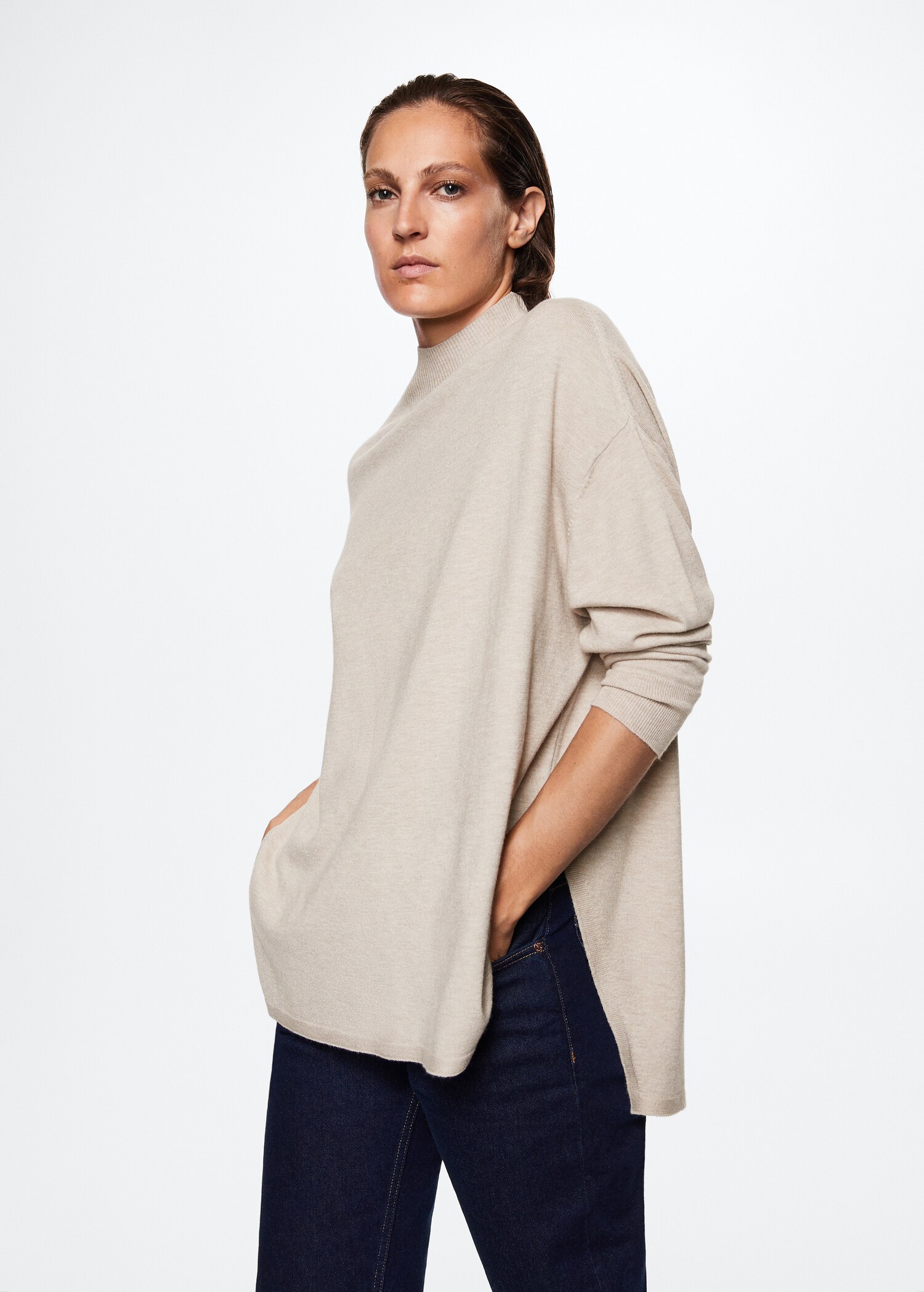 Perkins-neck fine-knit sweater - Medium plane