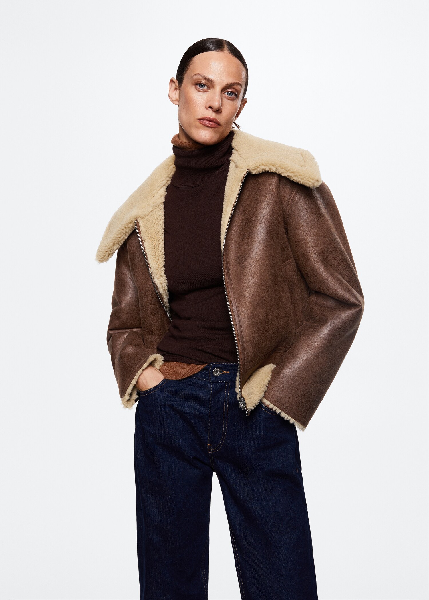 Shearling collar jacket - Woman | MANGO OUTLET United Kingdom