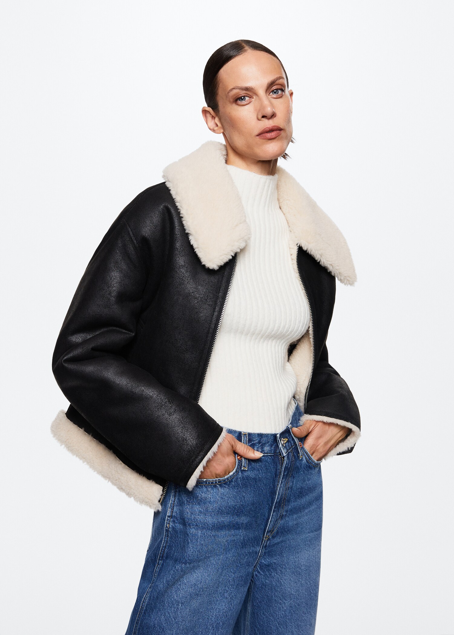 Shearling collar jacket - Woman | MANGO OUTLET USA