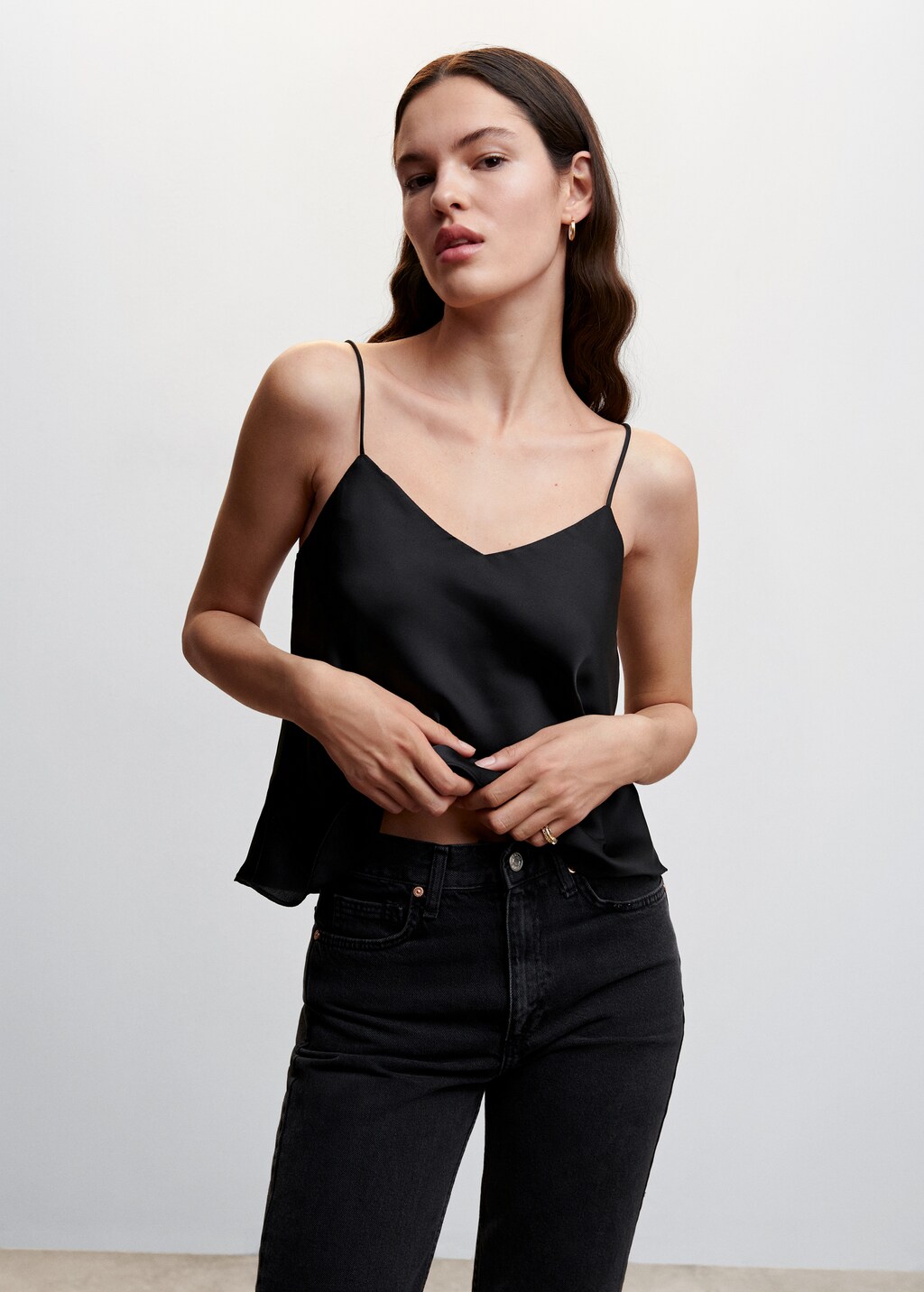 black satin shell top