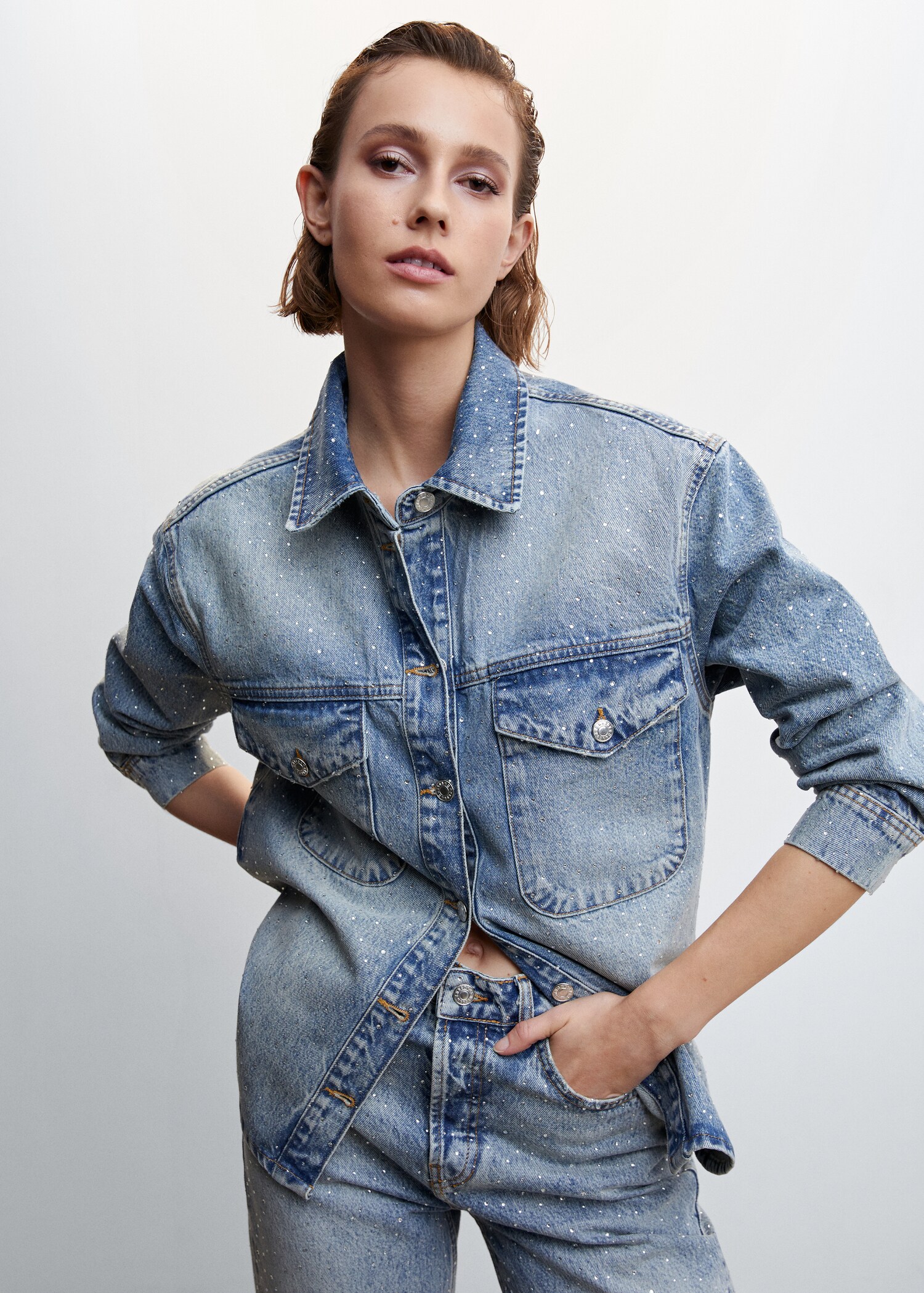 Denim jacket with rhinestones - Medium plane