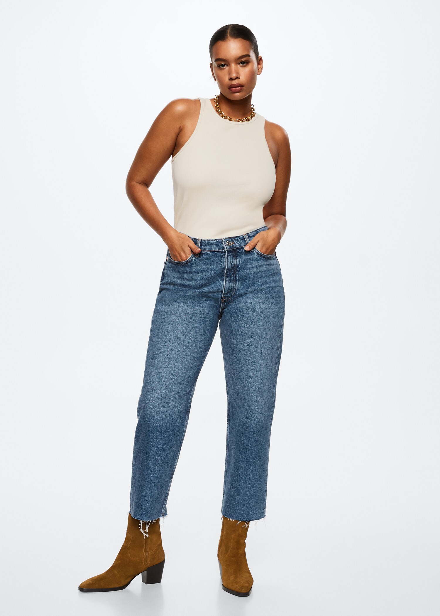 High-waist cropped straight jeans - Details of the article 3